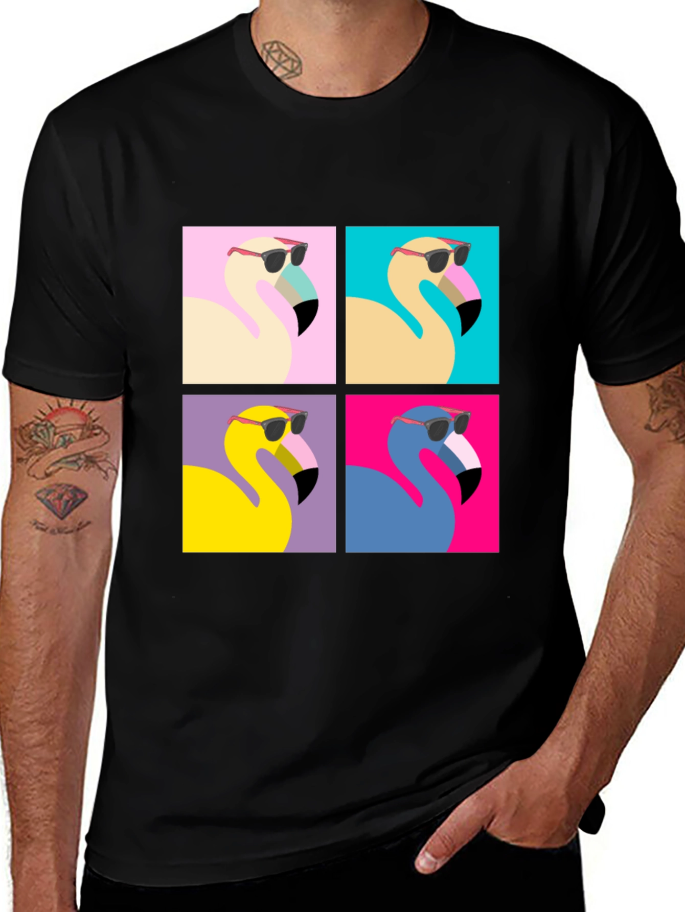 Variant 28 of Cool Flamingo Pop Art Black Tee
