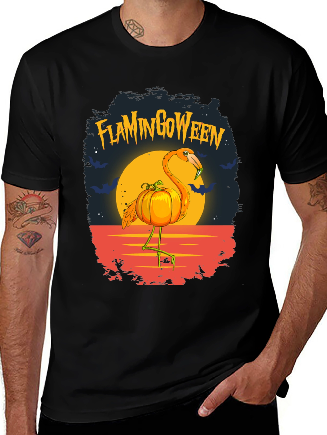 Flamingoween T-Shirt: Halloween Flamingo Pumpkin Tee