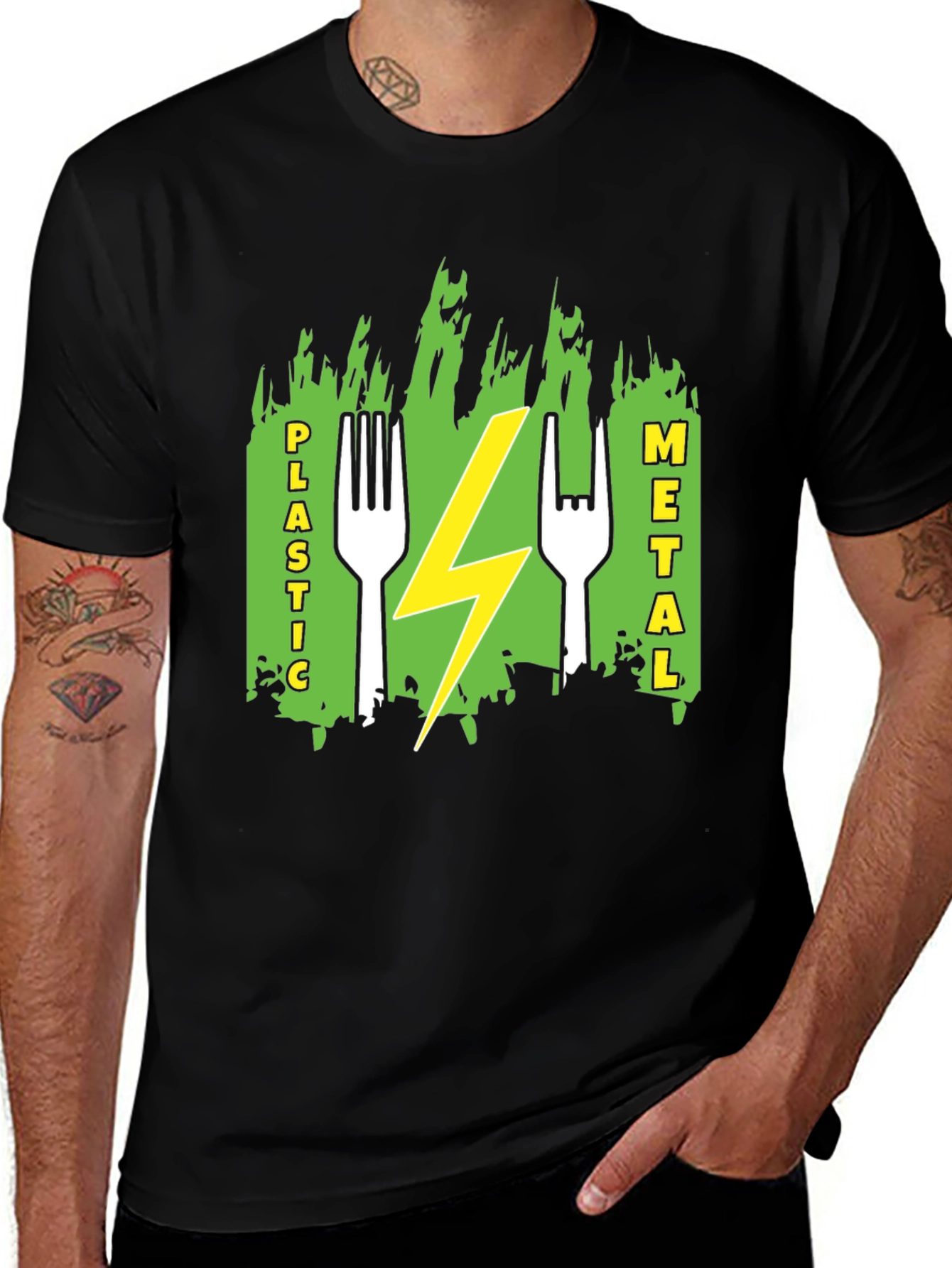 Variant 9 of Plastic Metal Fork Lightning Bolt Graphic Tee