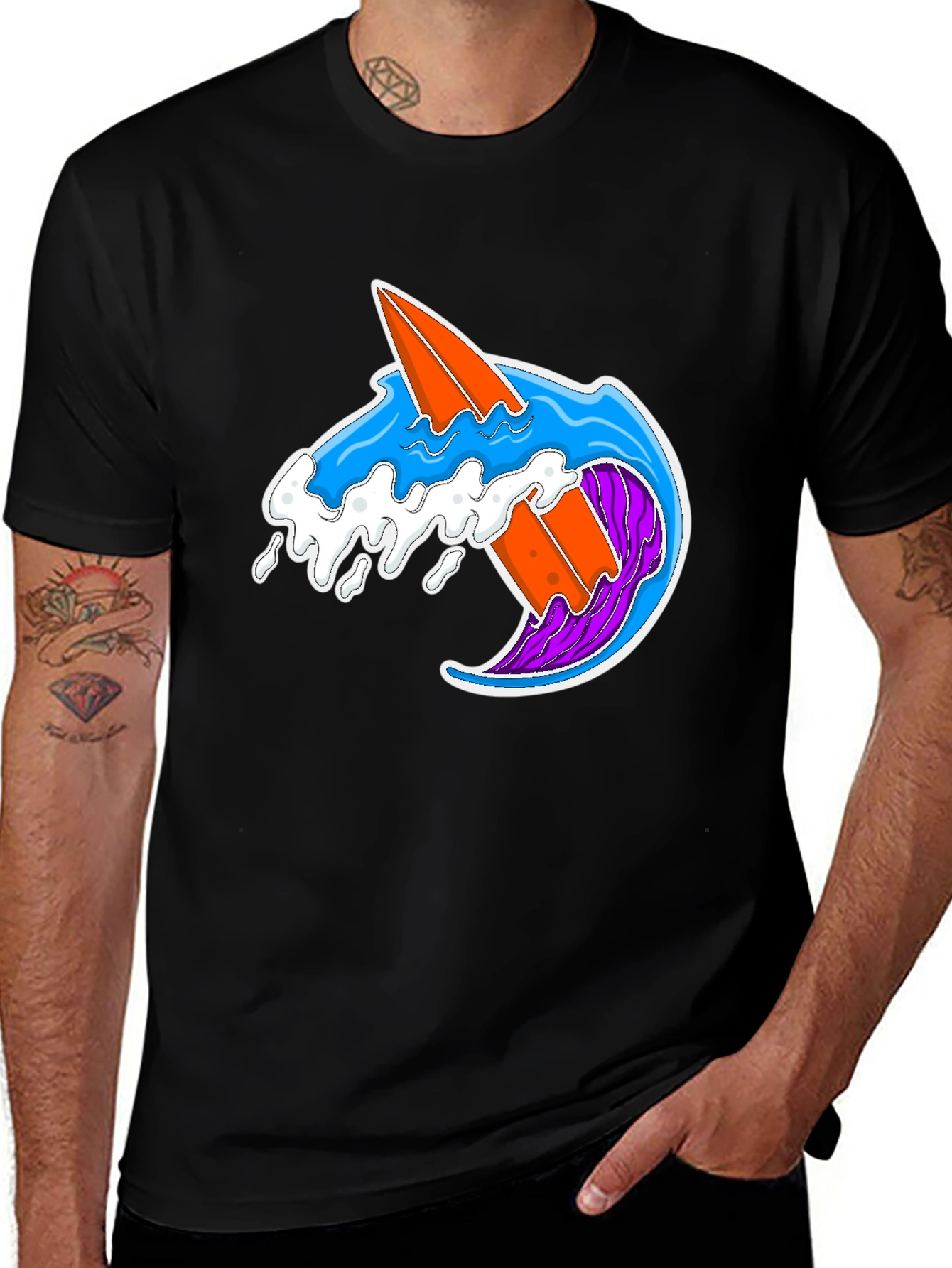 Variant 17 of Surfboard Wave Graphic Black T-Shirt