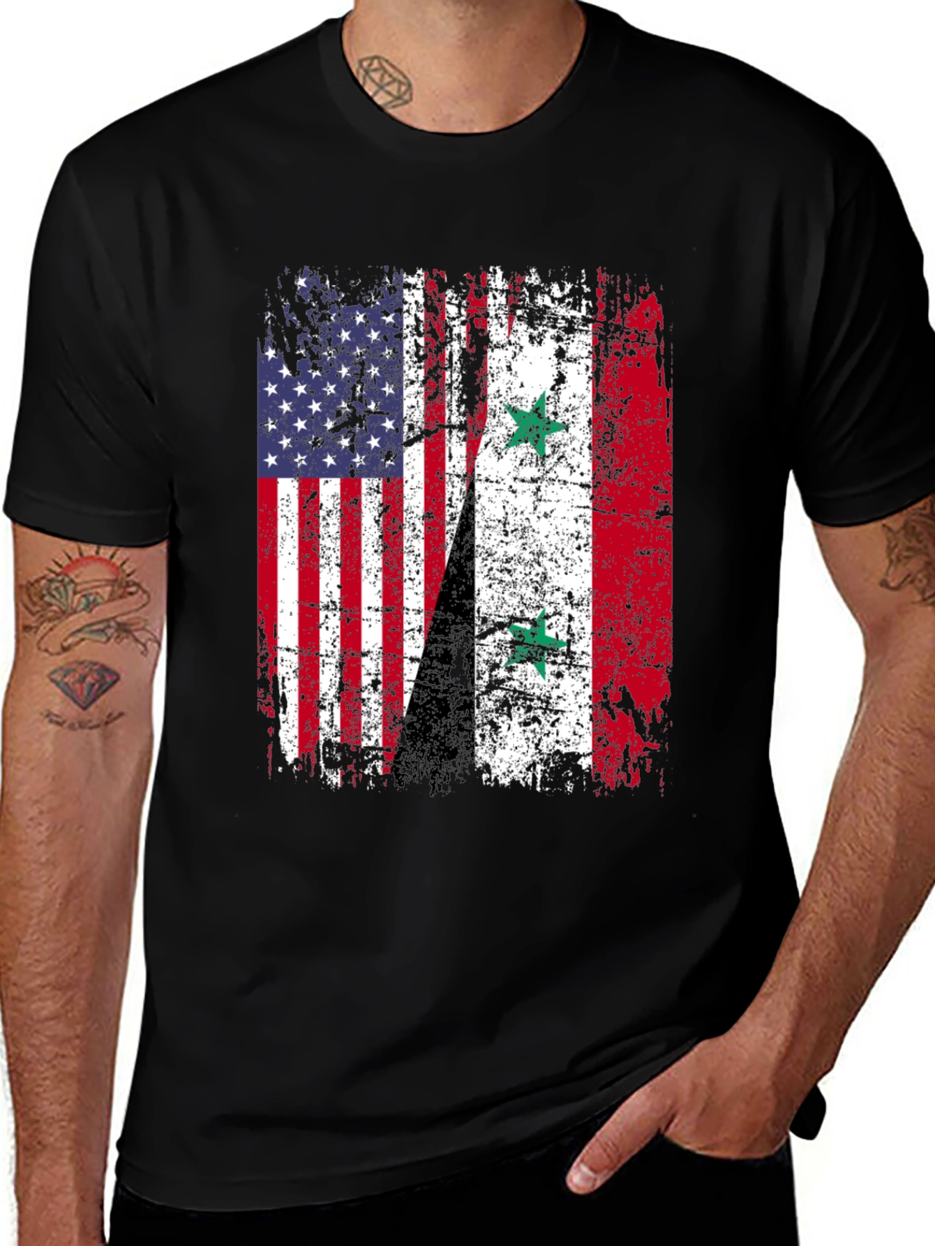 Variant 19 of USA Syria Flag Distressed T-Shirt