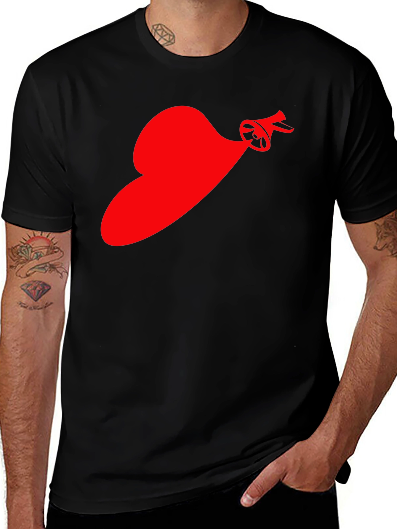 Red Speaker Heart T-Shirt - Black Cotton Tee
