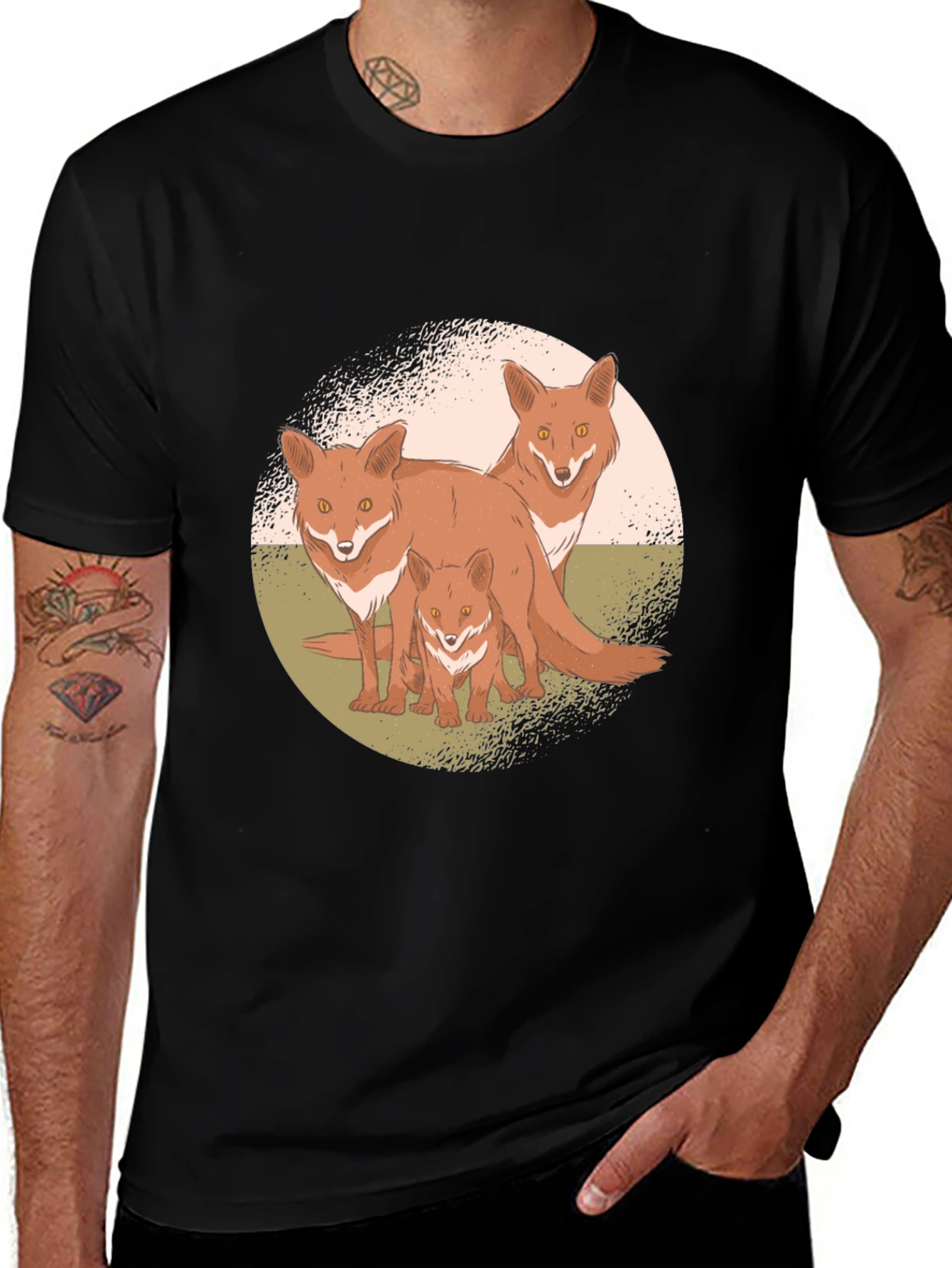 Variant 21 of Fox Family T-Shirt - Black Cotton Tee