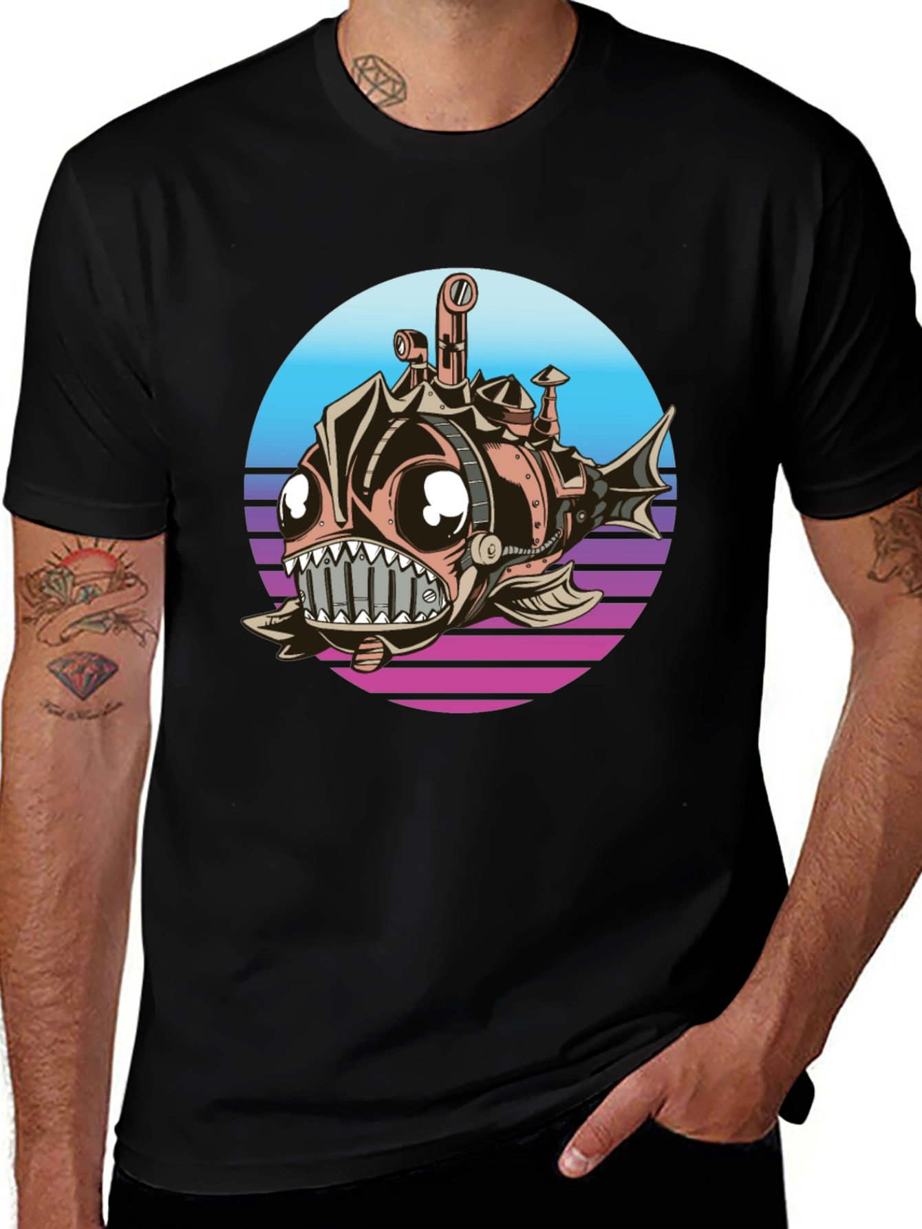 Variant 28 of Steampunk Anglerfish T-Shirt - Retro Submarine Design