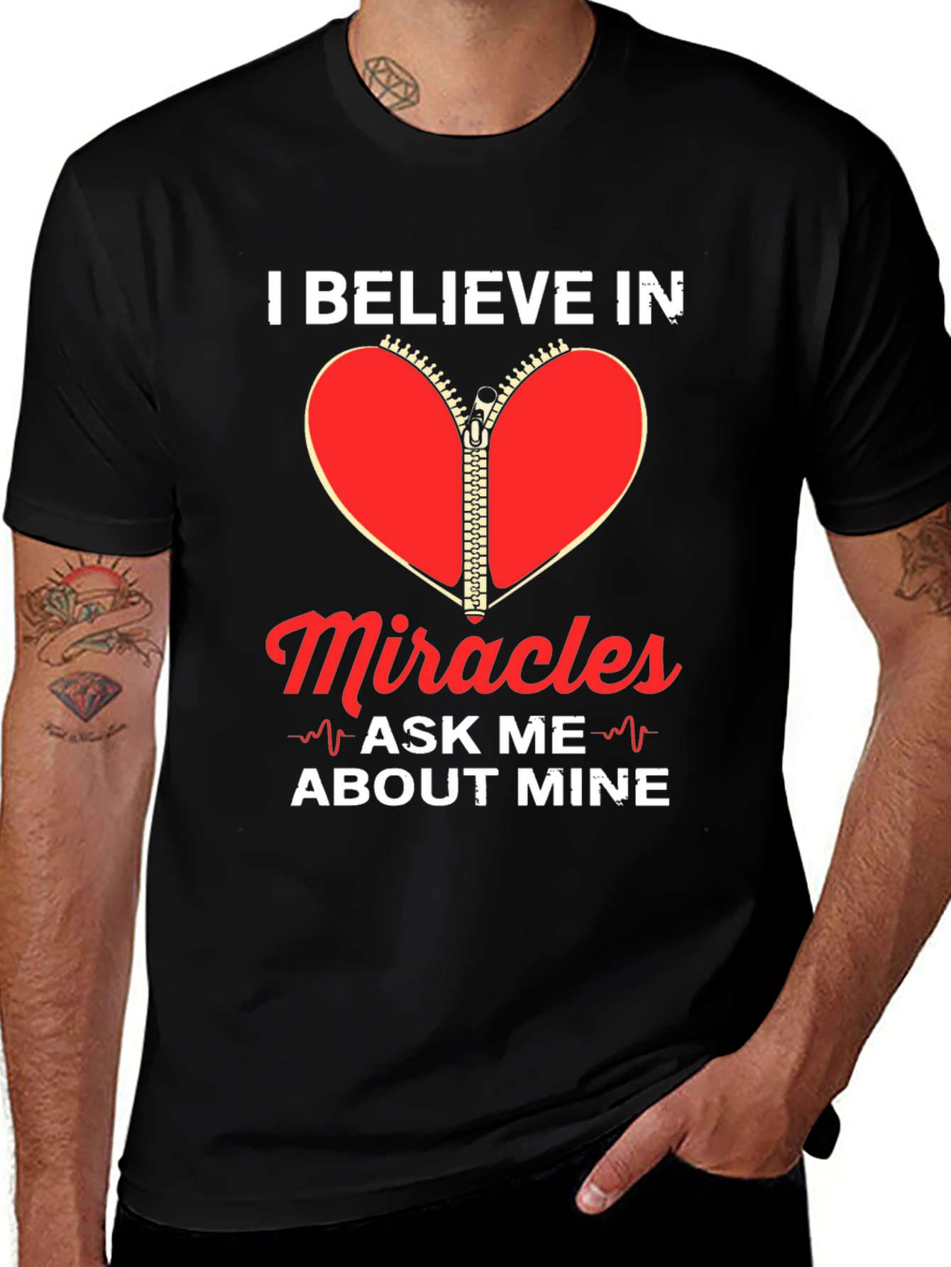 Variant 19 of I Believe In Miracles Heart Zipper Black Graphic T-Shirt