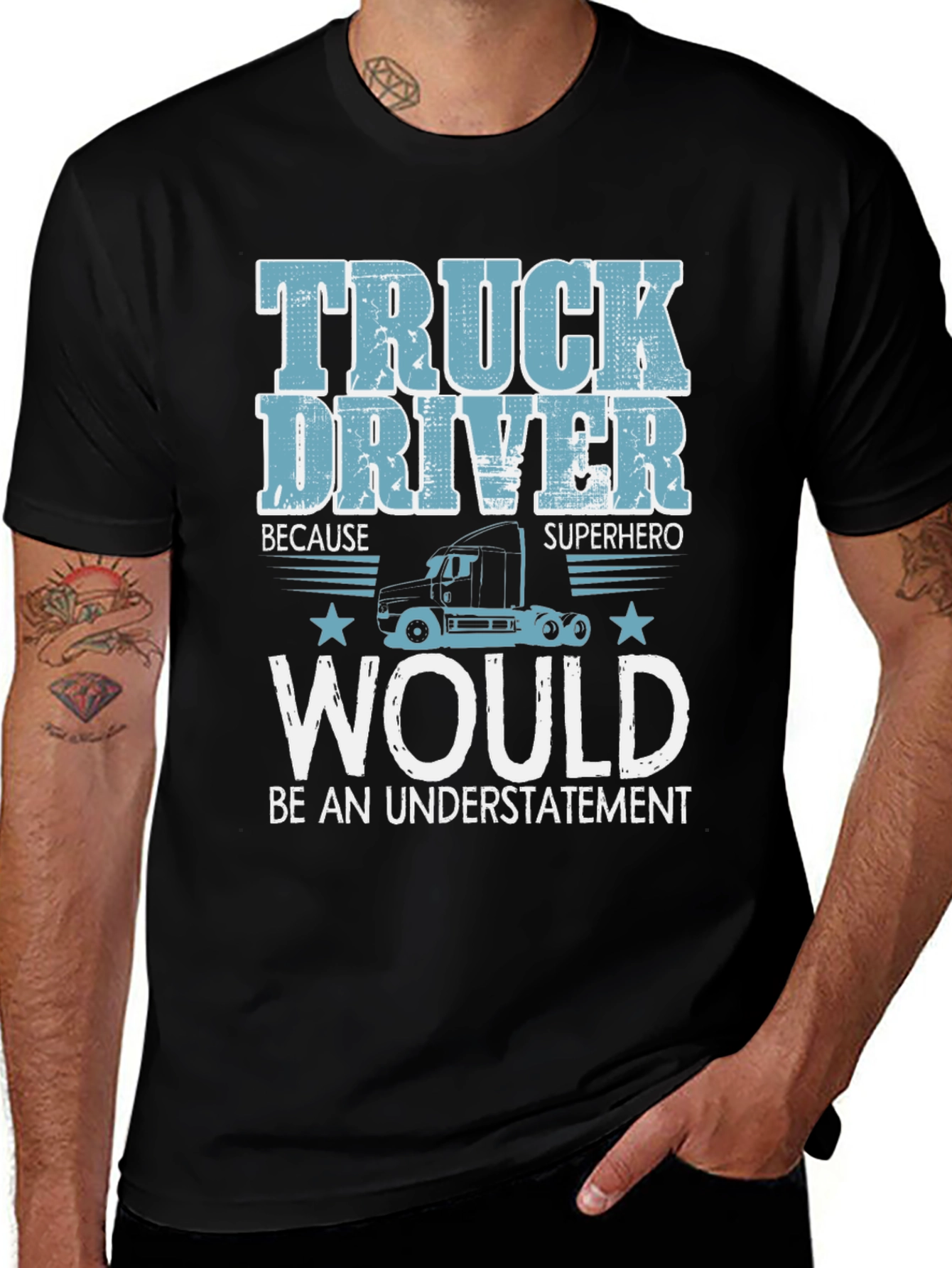 Variant 6 of Truck Driver Superhero T-Shirt - Black Cotton Tee