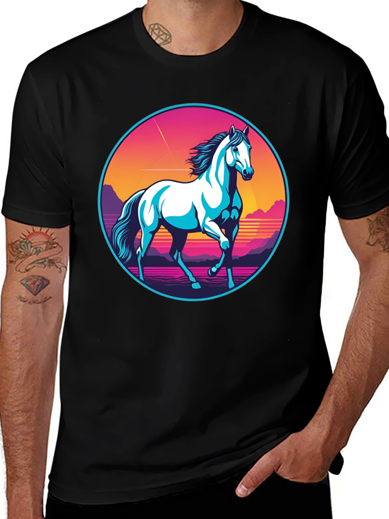 Variant 26 of Retro Horse Graphic Tee - Black