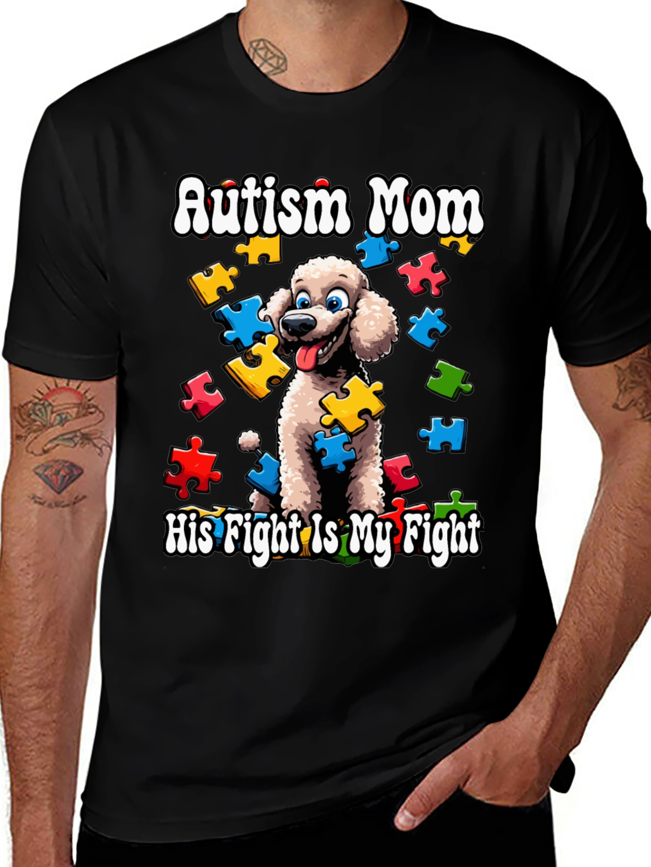 Variant 23 of Autism Mom Poodle T-Shirt - His Fight Is My Fight