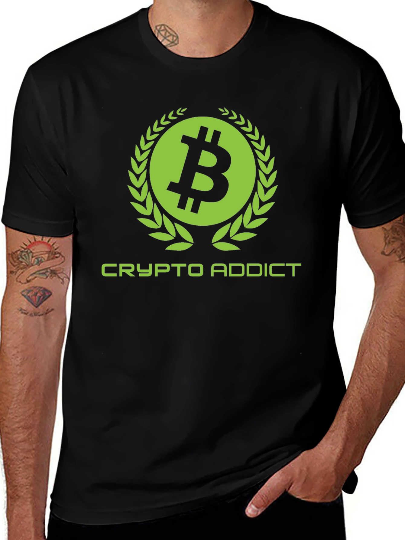 Variant 3 of Crypto Addict Black T-Shirt with Bitcoin Design