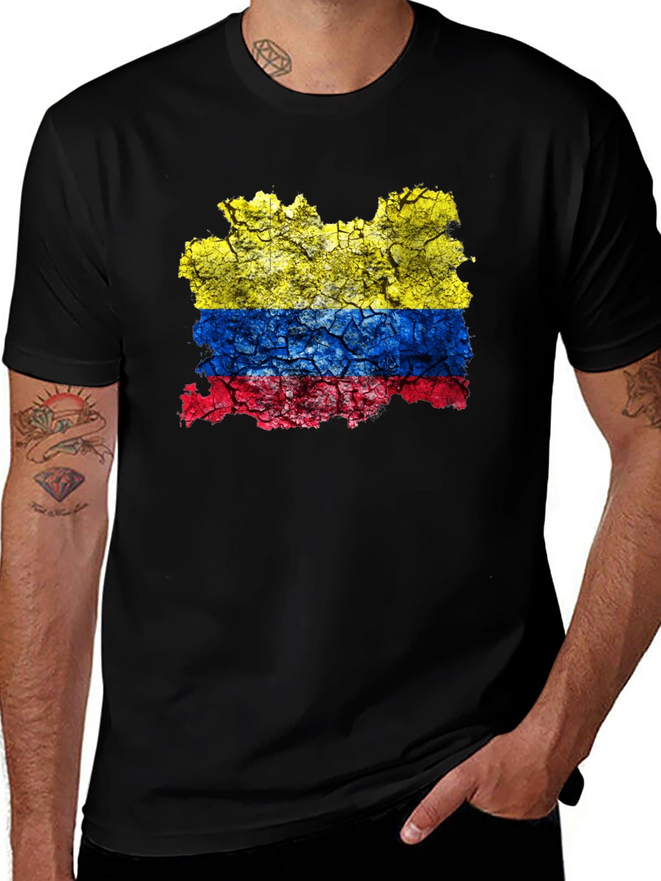 Colombia Flag Distressed Graphic T-Shirt