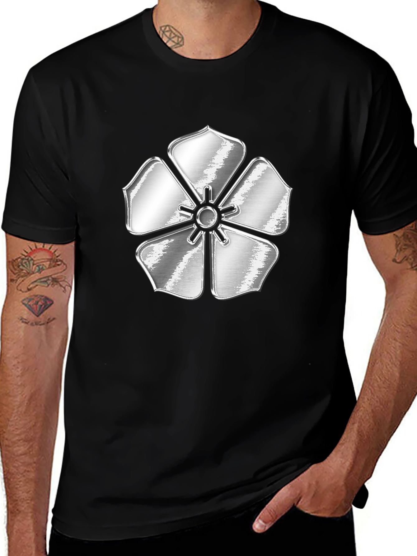 Variant 30 of Silver Flower Graphic Black T-Shirt