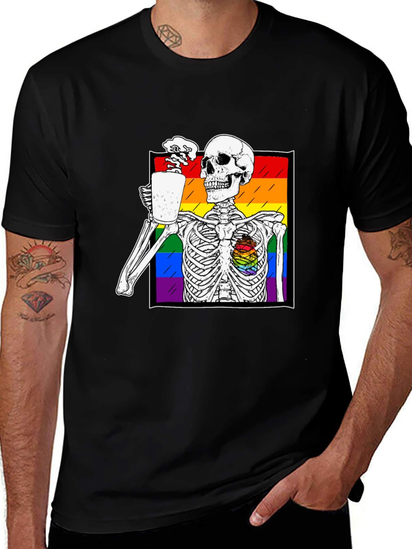 Variant 7 of Rainbow Skeleton Coffee T-Shirt