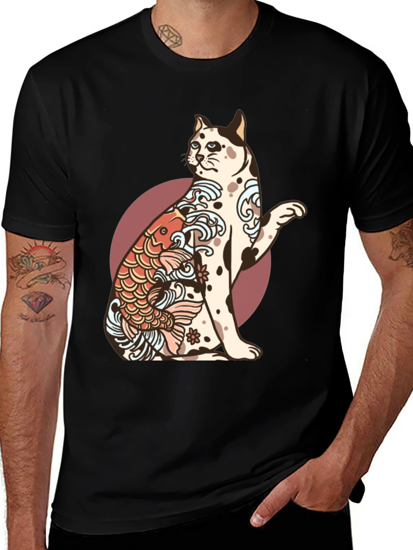 Variant 19 of Koi Cat Graphic Tee - Unique Tattoo Design