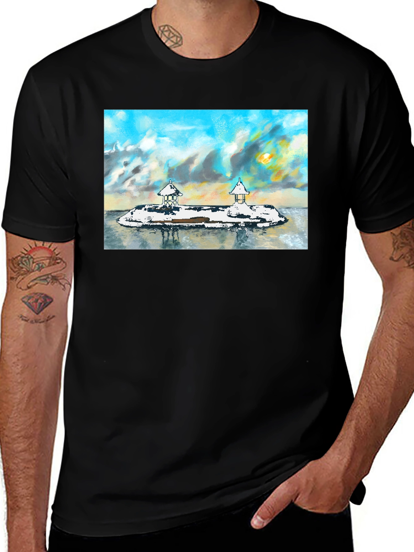 Variant 13 of Island View Graphic Tee - Stylish Black T-Shirt