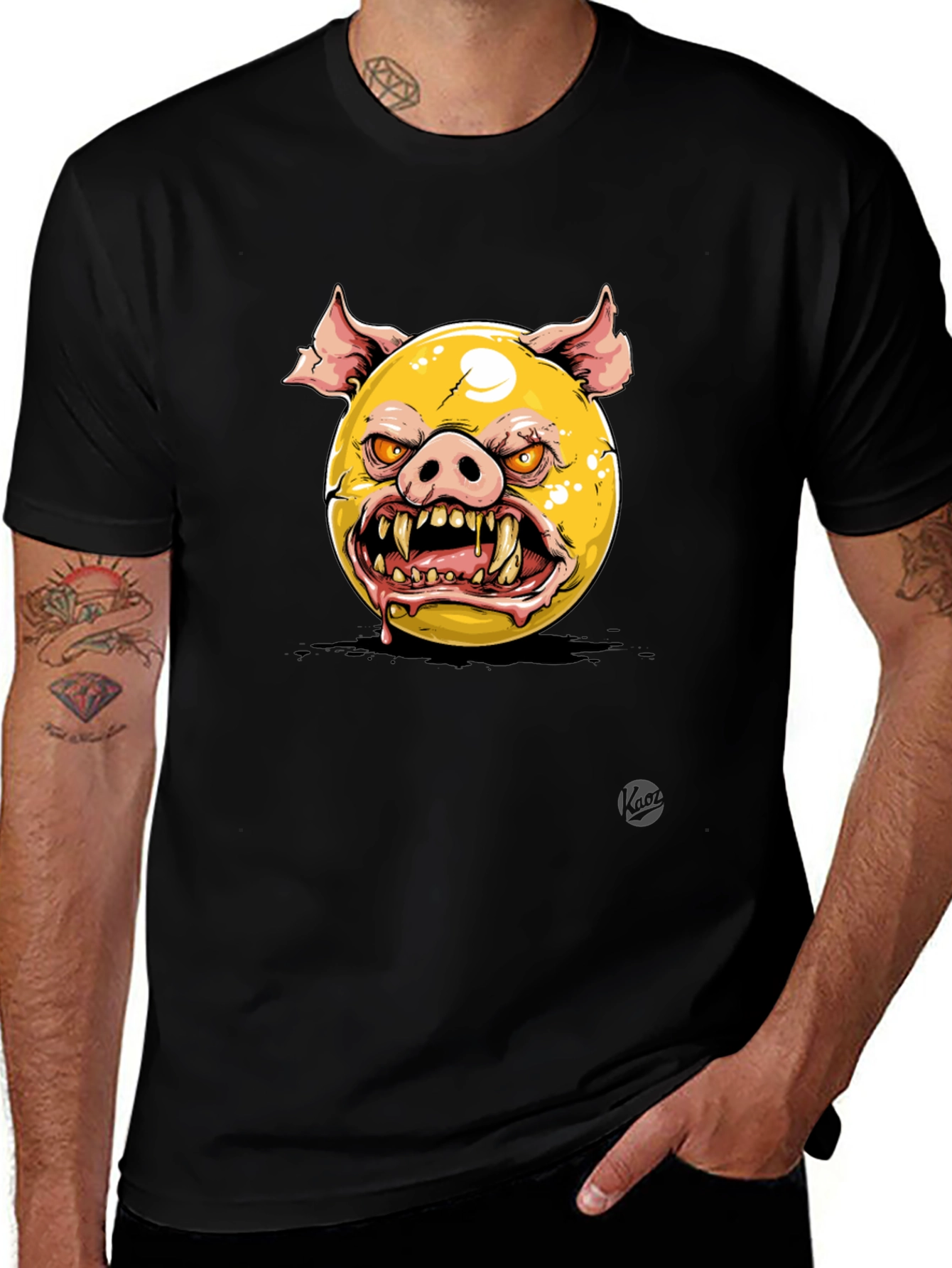 Variant 20 of Men's Black Graphic Tee - Angry Pig Emoji