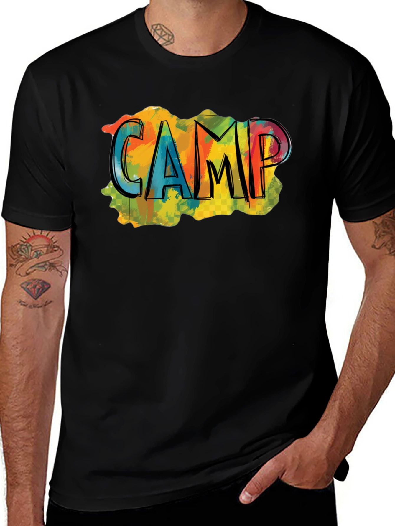 Black Colorful "CAMP" Graphic Black T-Shirt main image