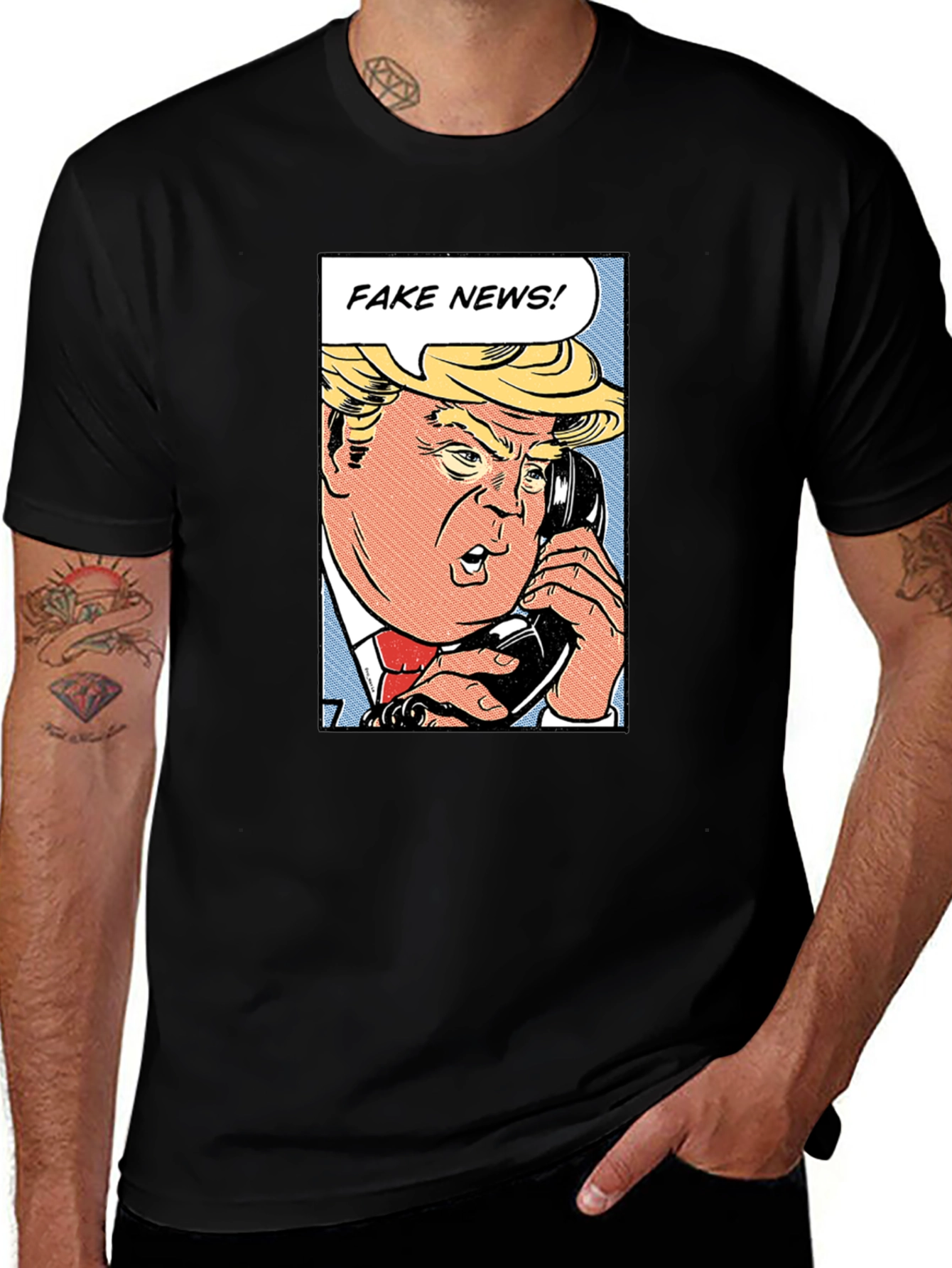 Variant 11 of Fake News Trump Graphic Tee - Black Cotton T-Shirt