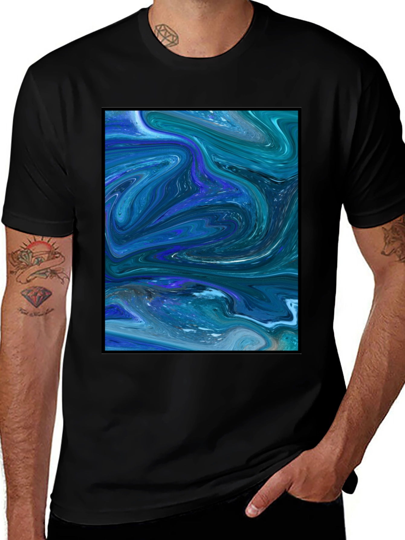 Variant 25 of Abstract Blue Swirl Graphic Tee - Soft Cotton