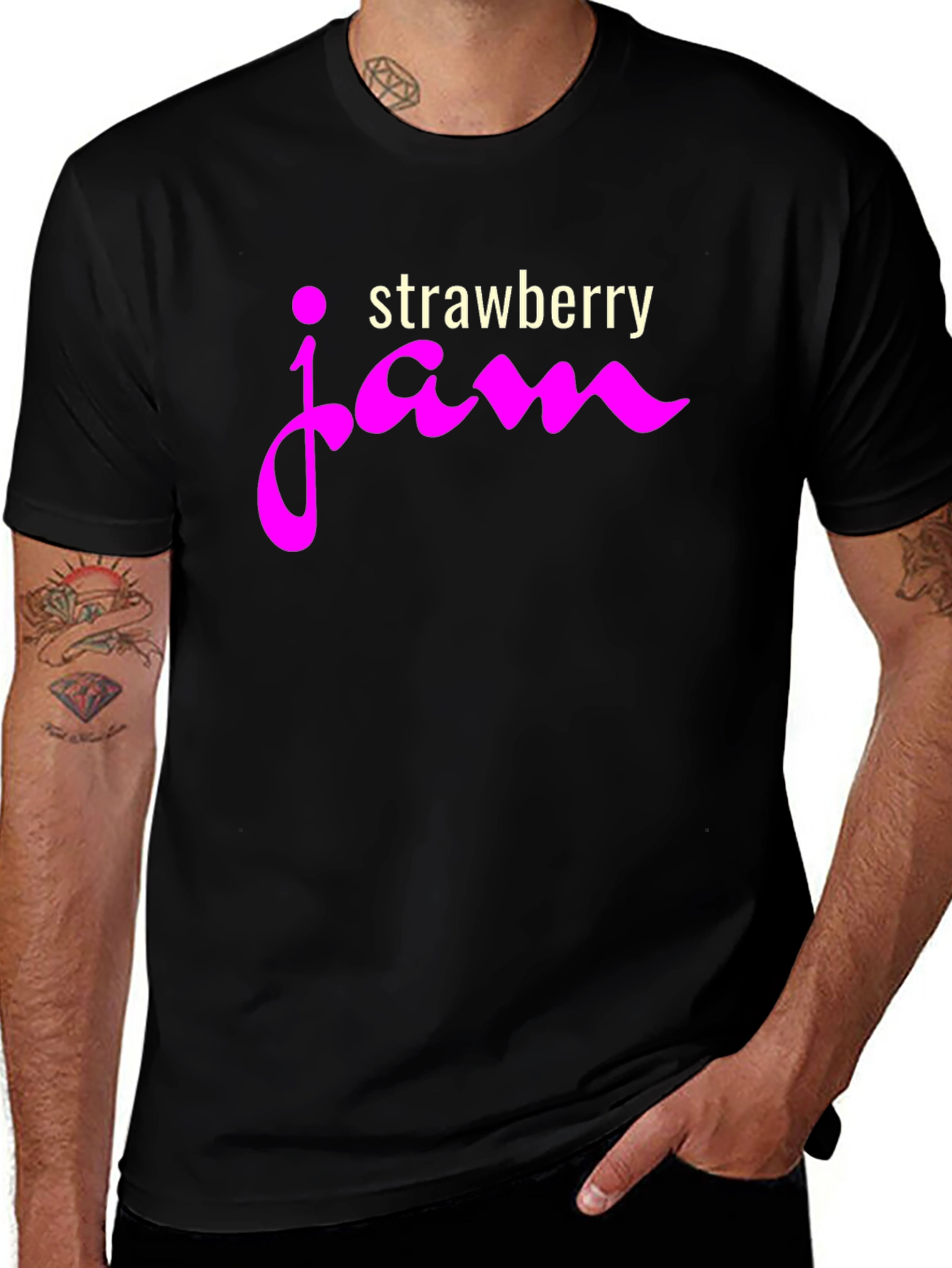 Variant 16 of Strawberry Jam Graphic Tee - Casual Black T-Shirt