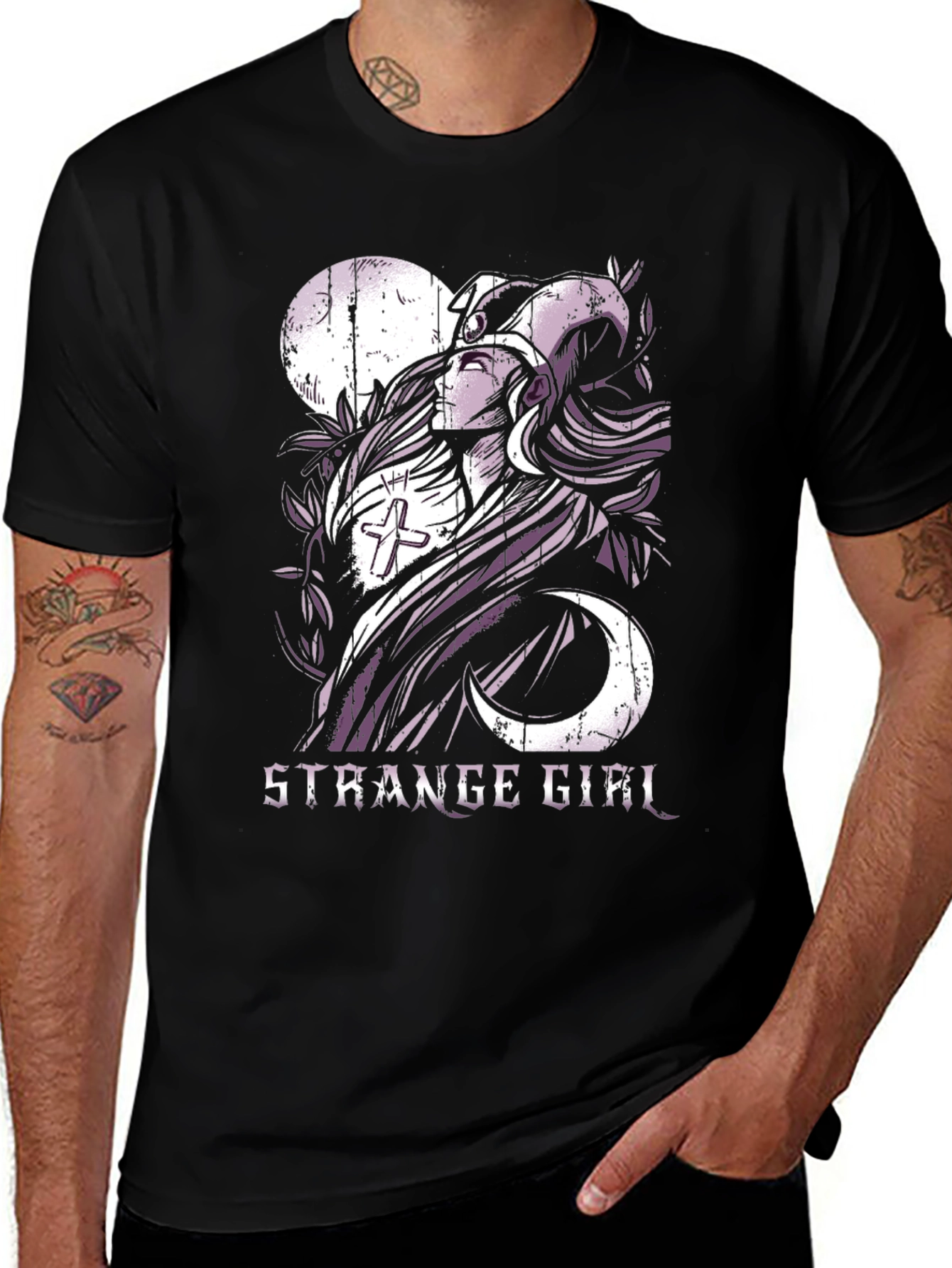 Variant 2 of Strange Girl Graphic T-Shirt - Moon & Horns Design