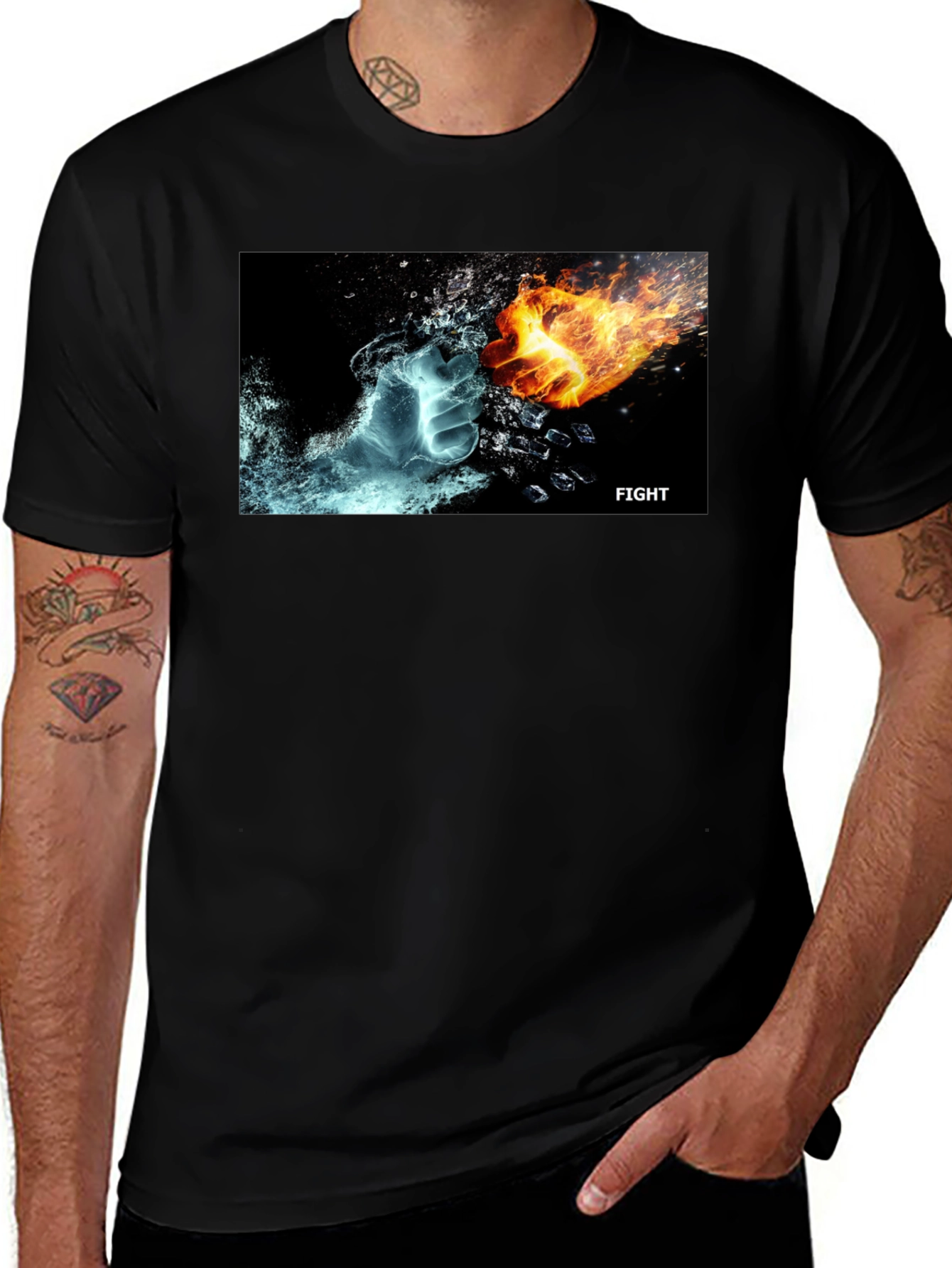 Variant 11 of Fire & Ice Fight T-Shirt - Cool Graphic Tee