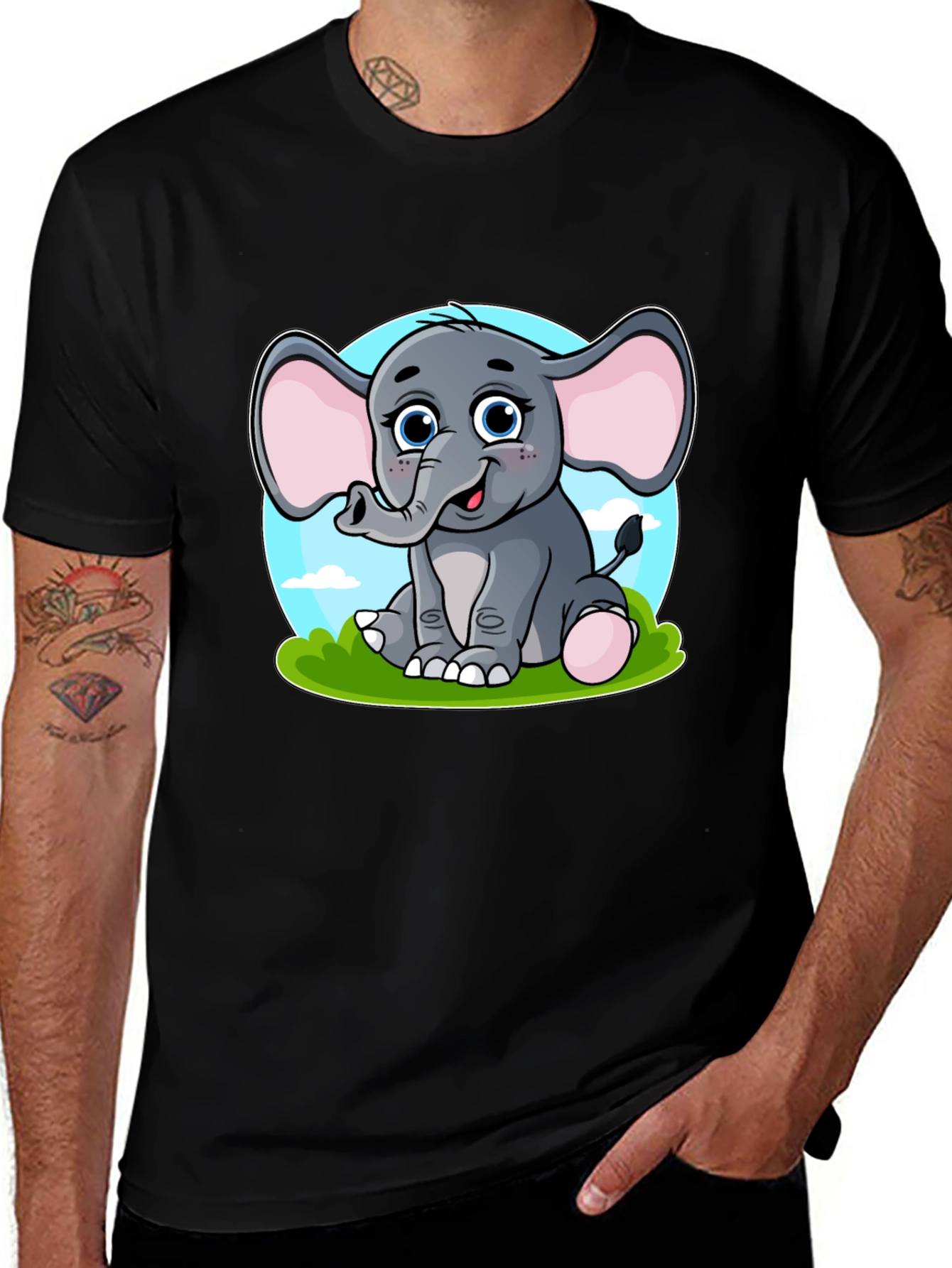 Variant 21 of Cute Elephant Graphic Tee - Black T-Shirt