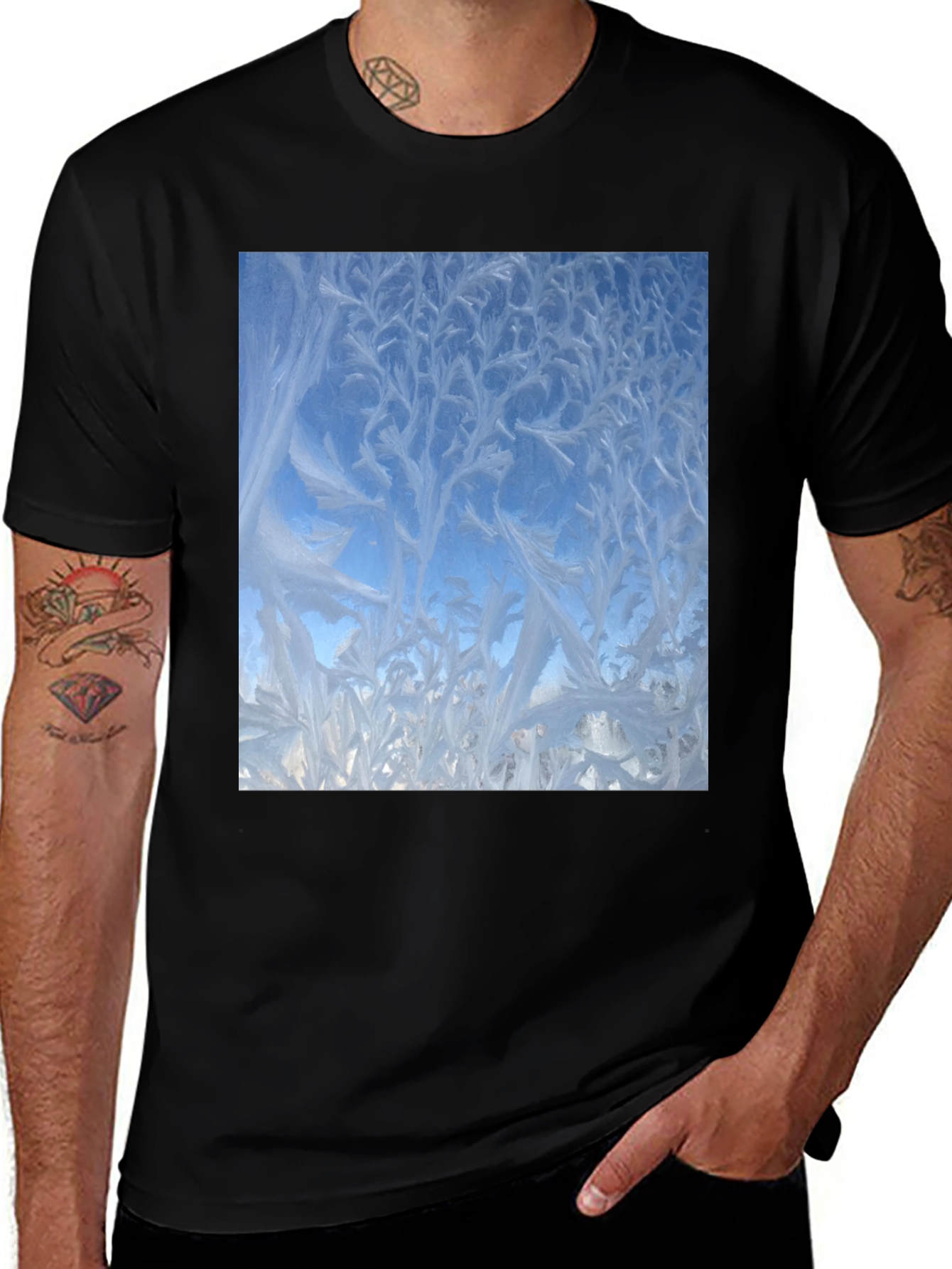 Winter Window Frost Print T-Shirt - Black