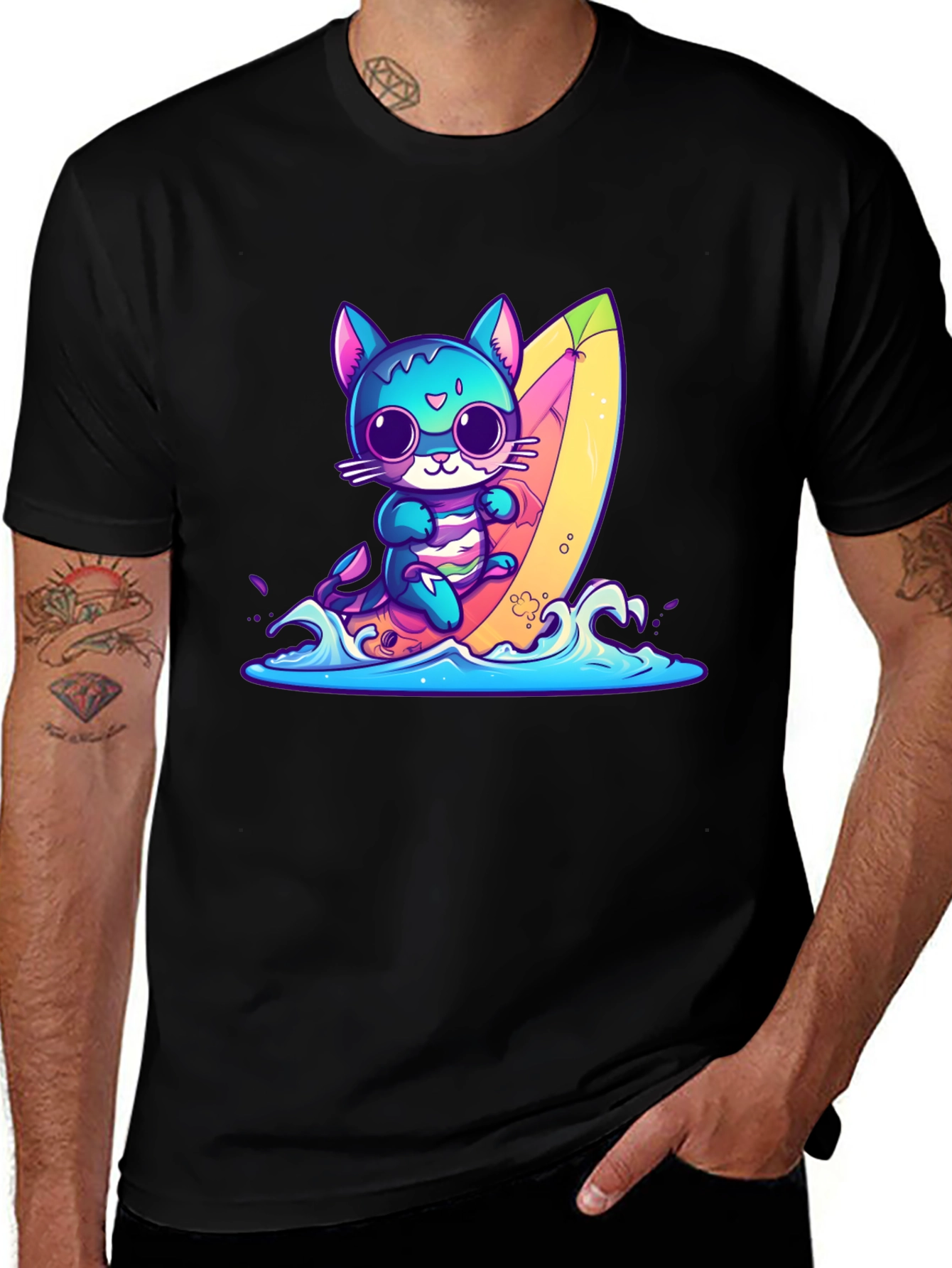 Variant 15 of Surfing Cat Graphic Tee - Fun Summer Vibes