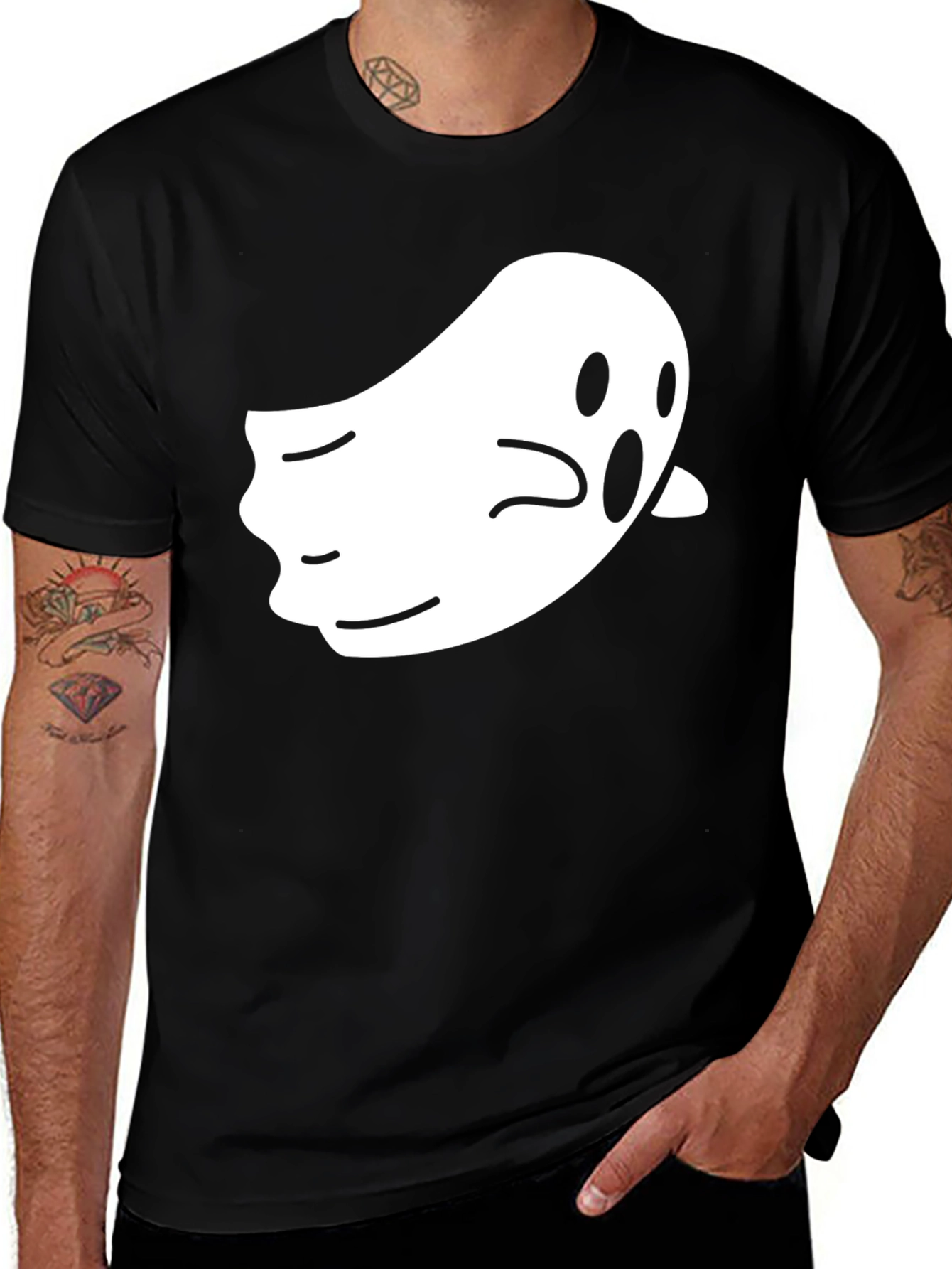 Black Ghost Graphic T-Shirt - Men's Black Halloween Tee main image