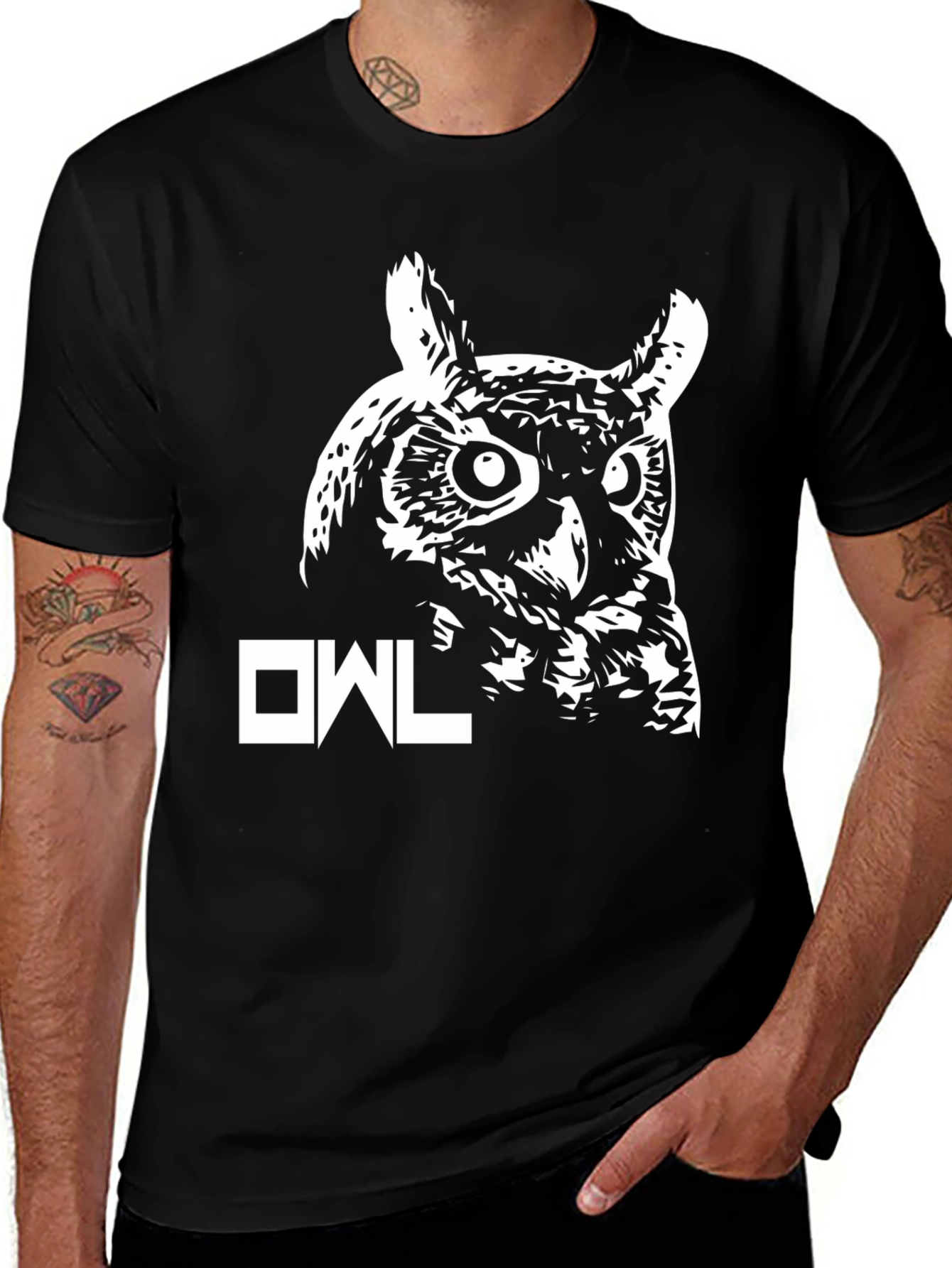 Variant 14 of Owl Graphic Print Black T-Shirt