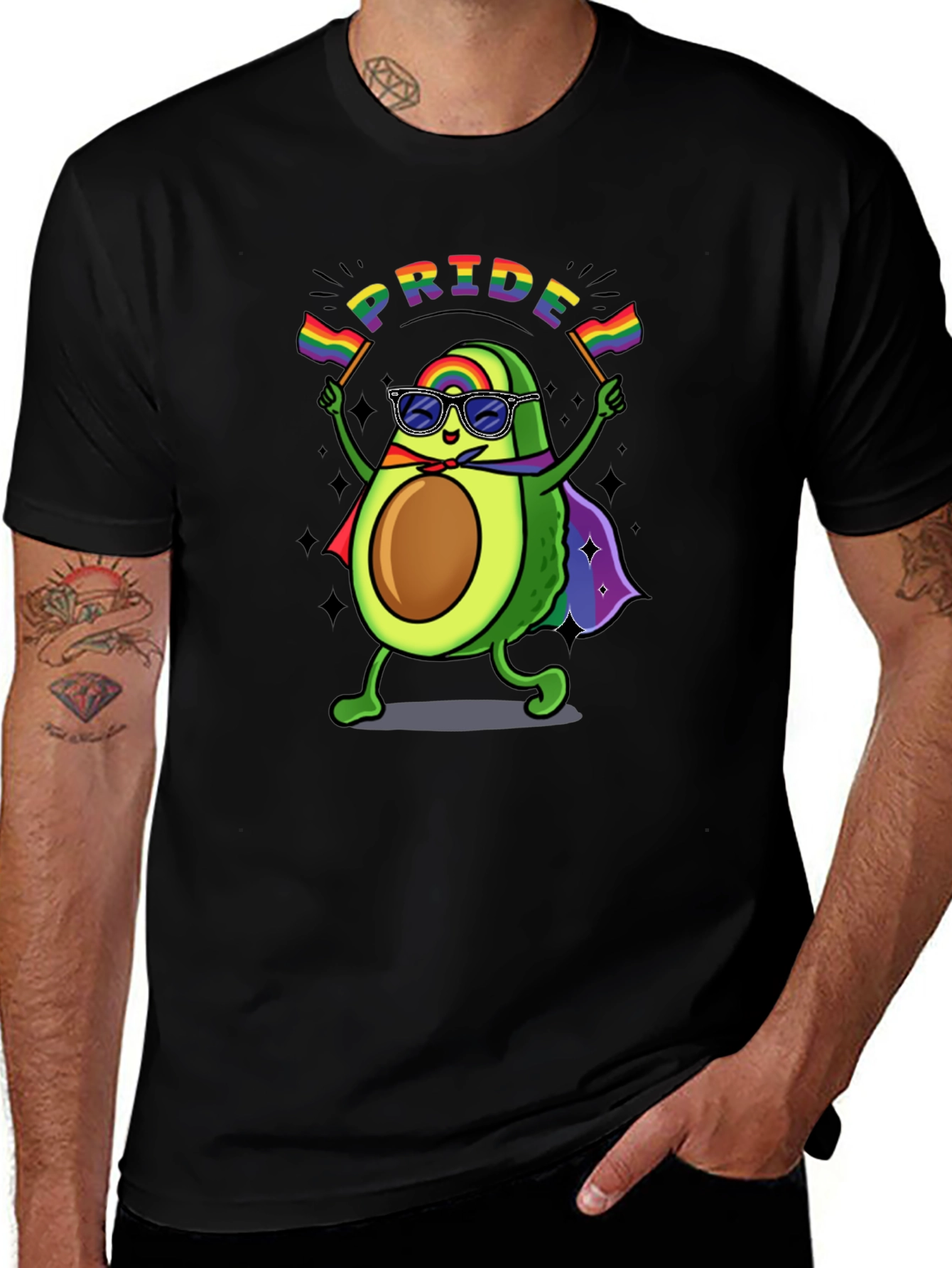 Variant 9 of Pride Avocado T-Shirt - Black Crew Neck Cotton Tee