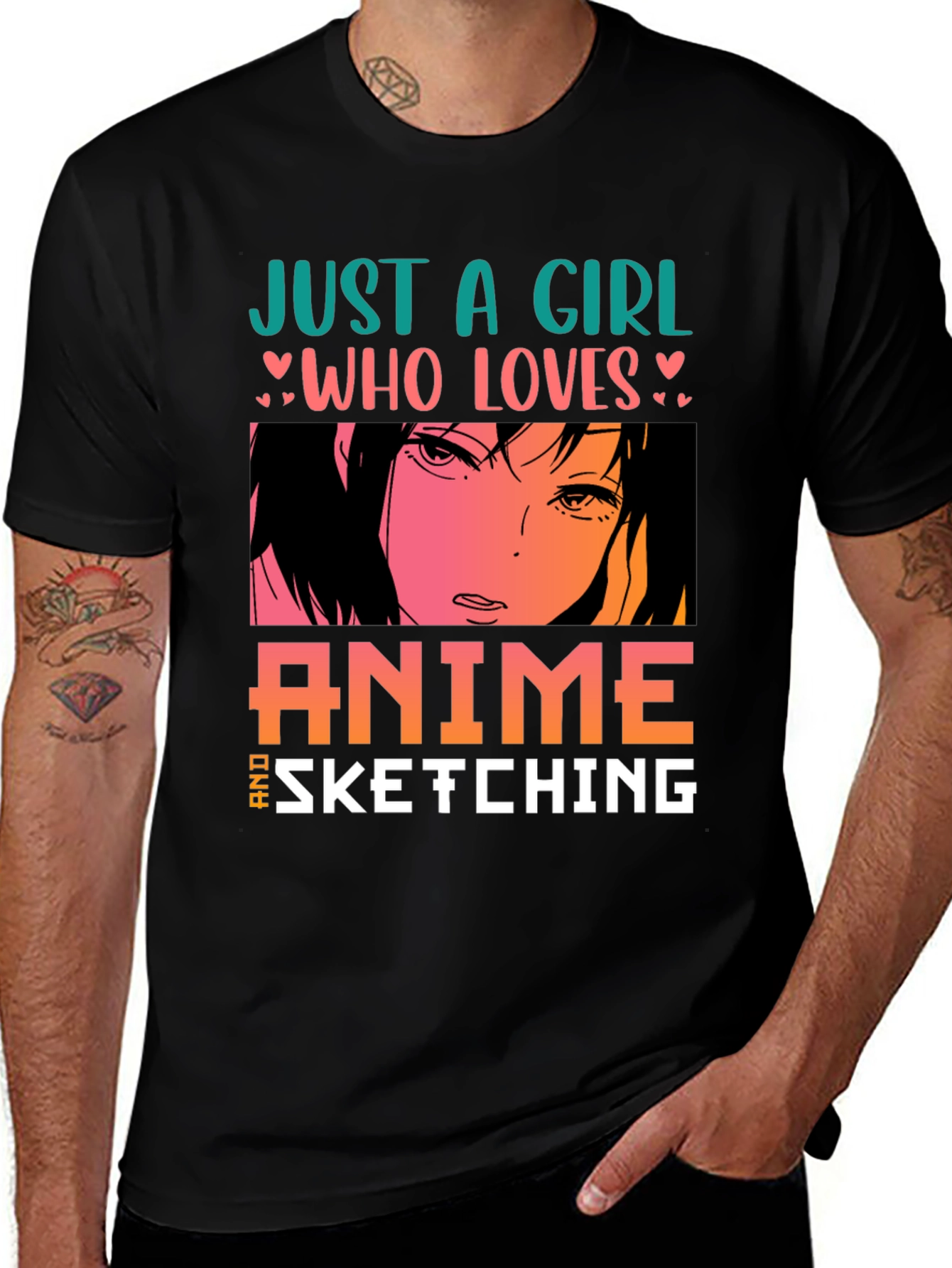 Variant 25 of Anime Lover's T-Shirt: Just a Girl Who Loves Anime & Sketching