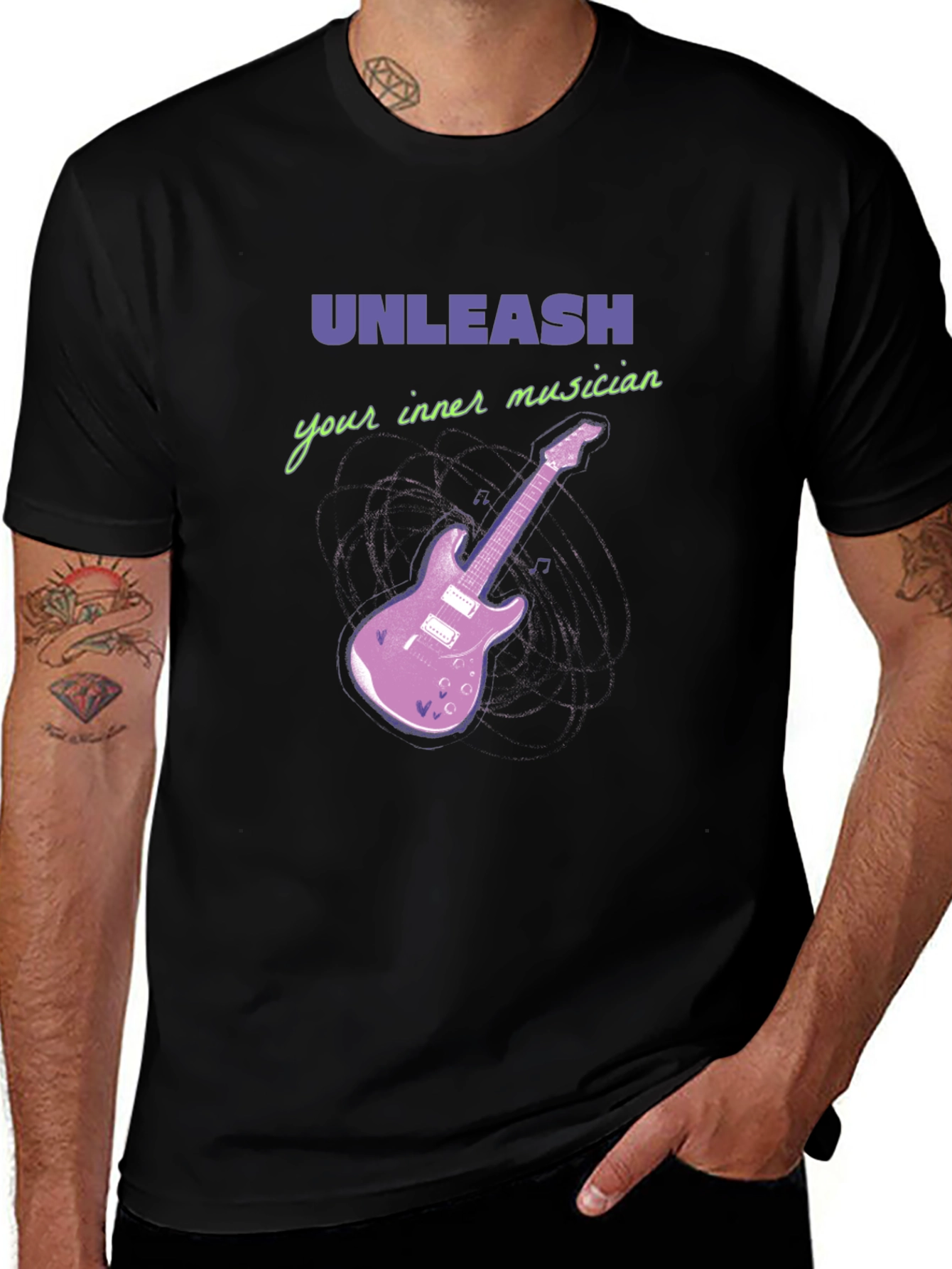 Variant 29 of Unleash Your Inner Musician Black T-Shirt Guitar Graphic