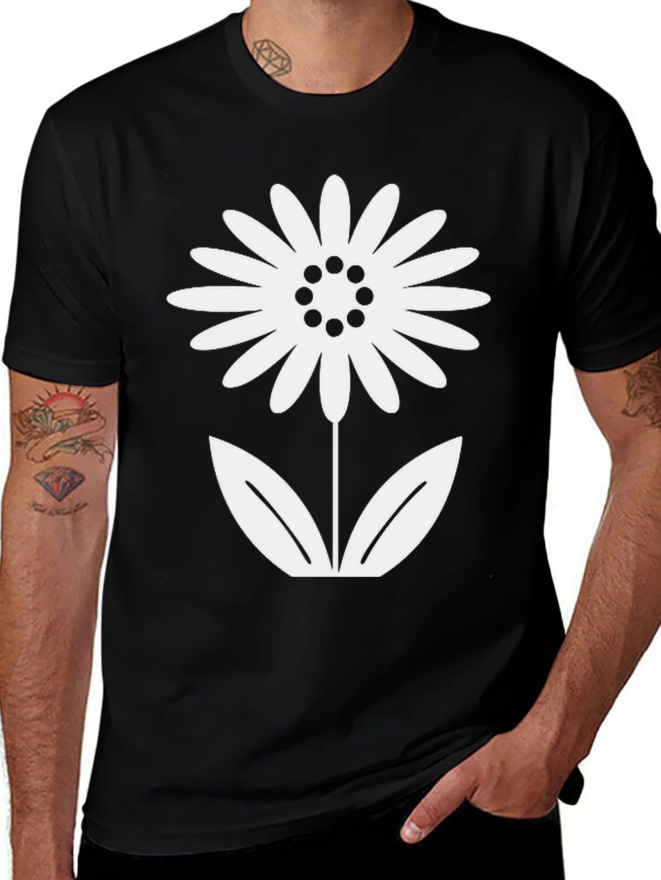 Black Daisy Graphic T-Shirt - Stylish Floral Design main image