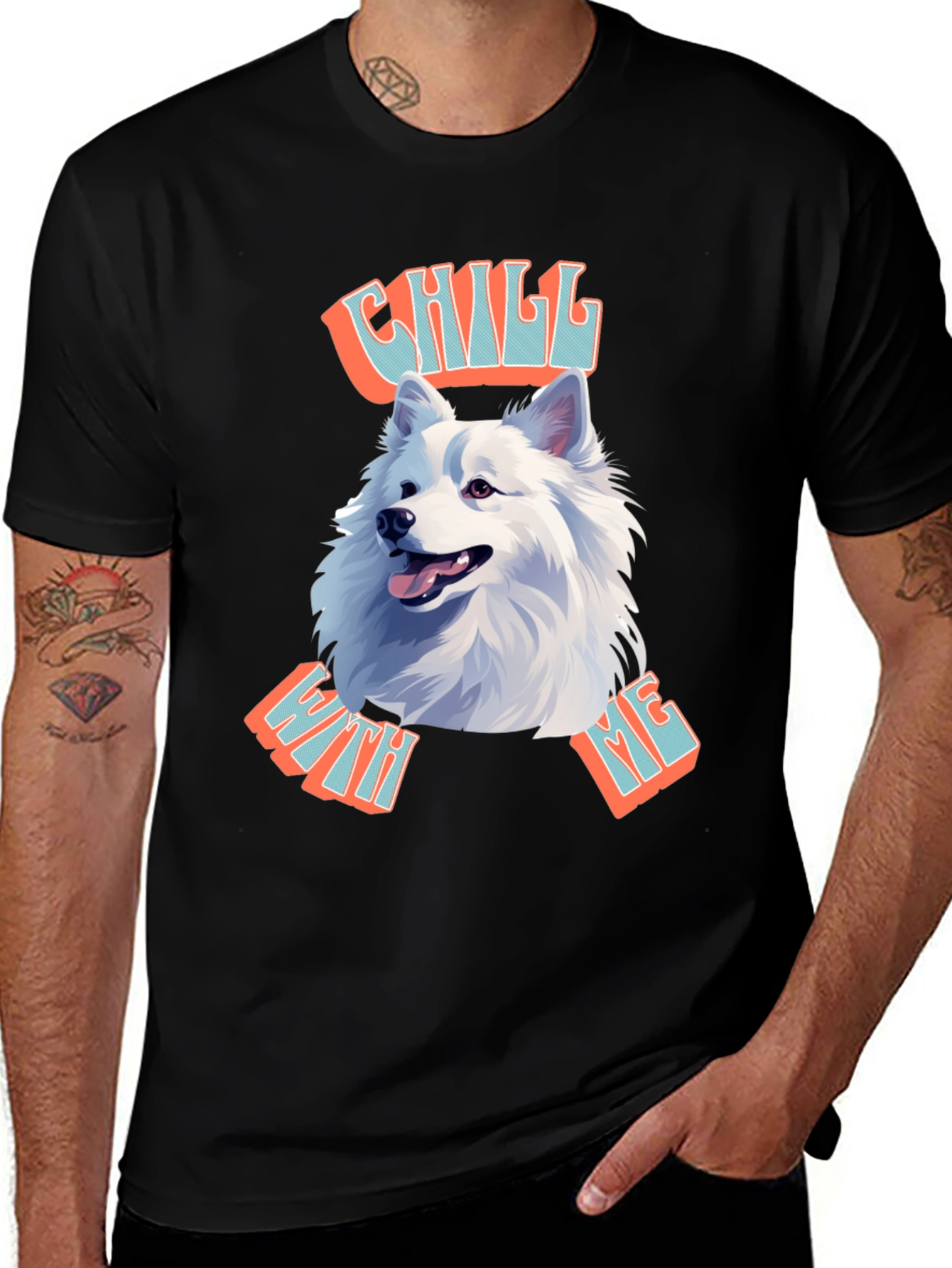 Variant 13 of Chill With Me Dog Graphic Tee - Black Cotton T-Shirt