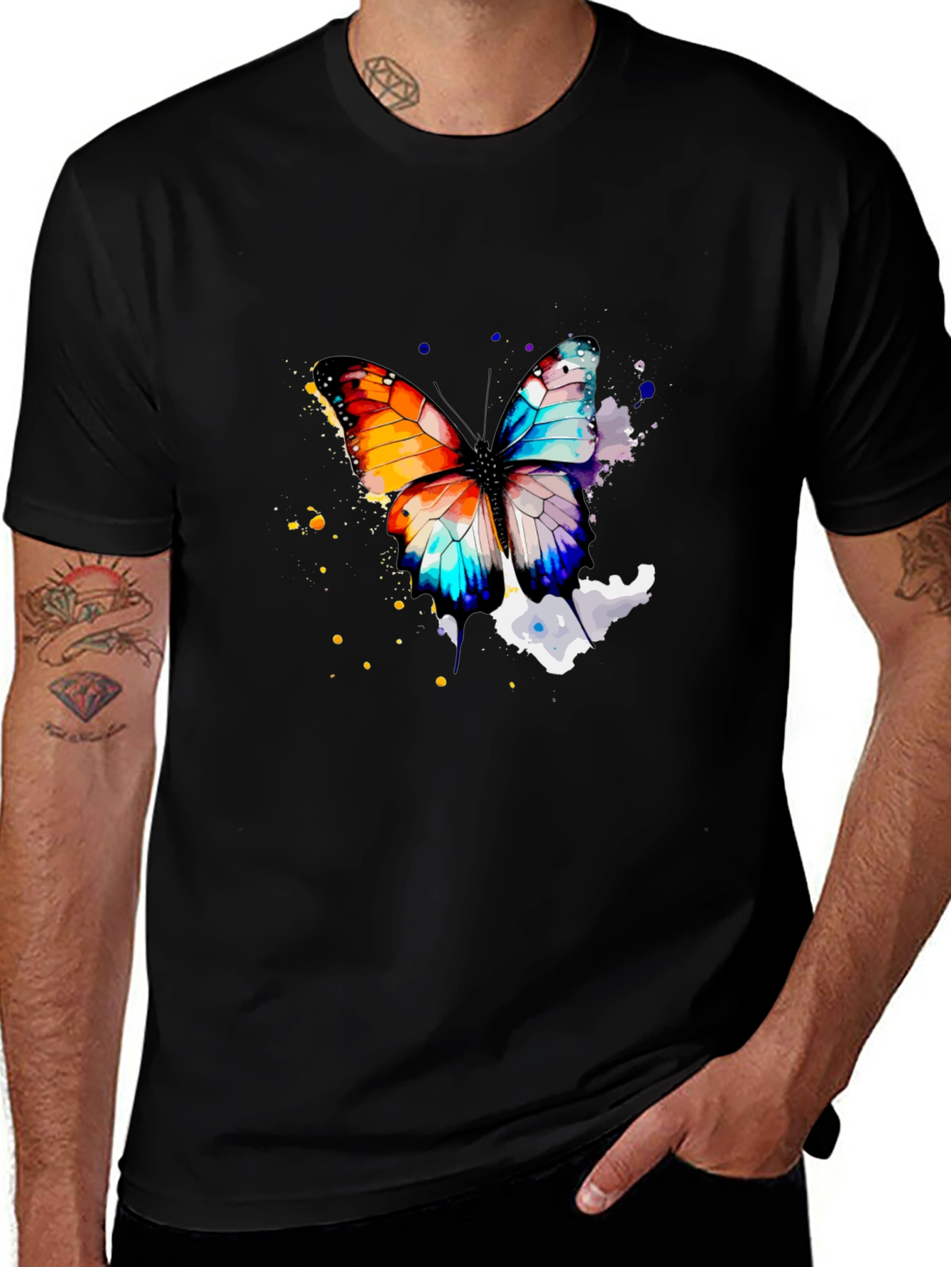 Variant 25 of Butterfly Watercolor Graphic Black T-Shirt