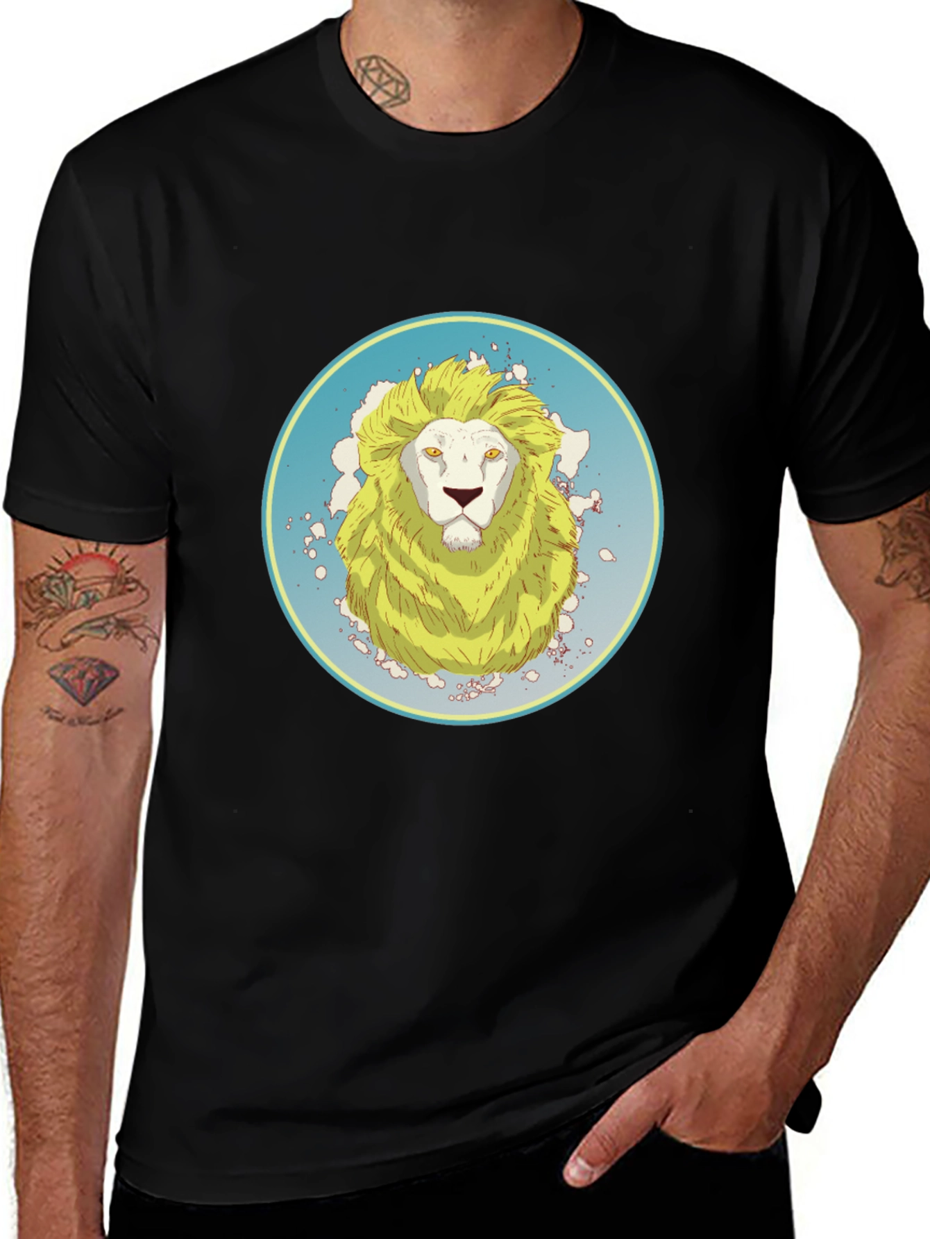 Variant 4 of Lion Graphic Print Black T-Shirt
