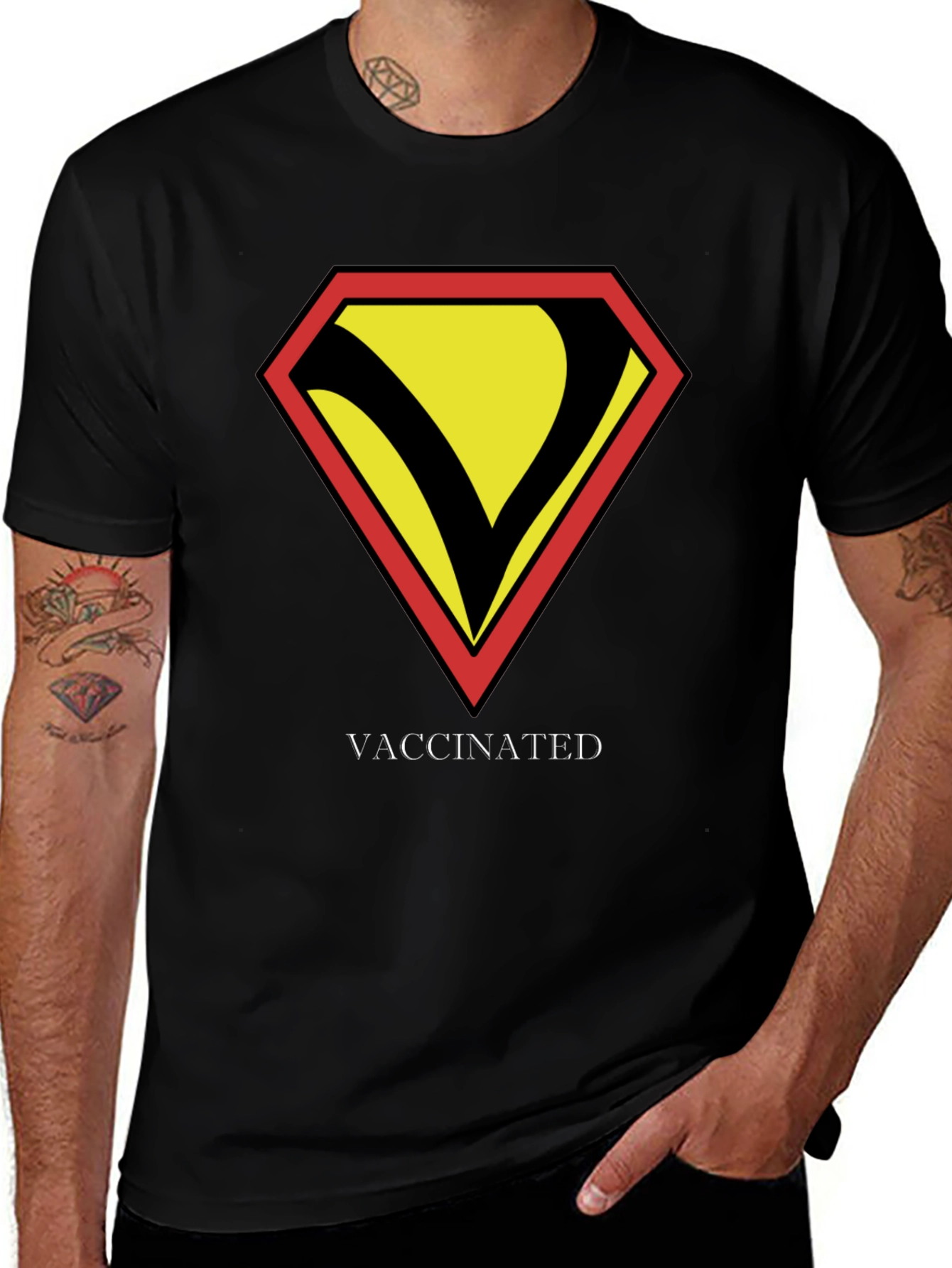 Variant 19 of Vaccinated Superhero Style Black Cotton T-Shirt