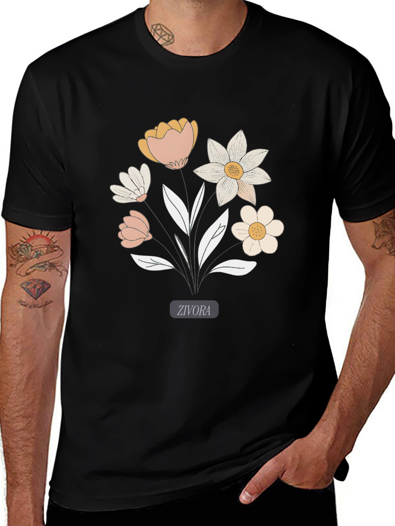 Variant 25 of Floral Graphic Print Black T-Shirt