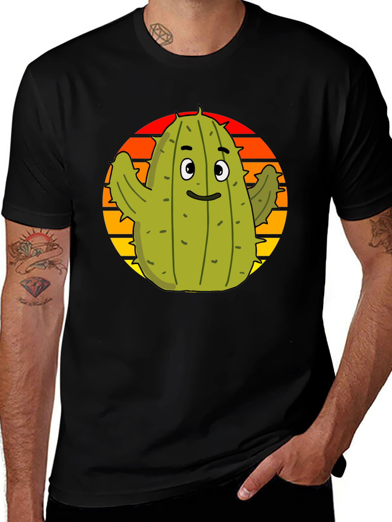 Variant 18 of Cactus Sunset Graphic Tee - Fun Black T-Shirt
