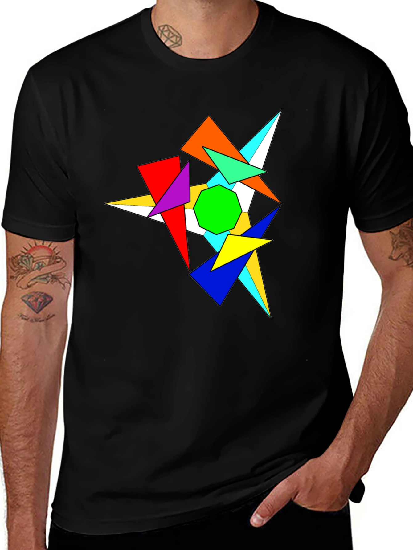Variant 28 of Abstract Geometric Graphic Print Black T-Shirt