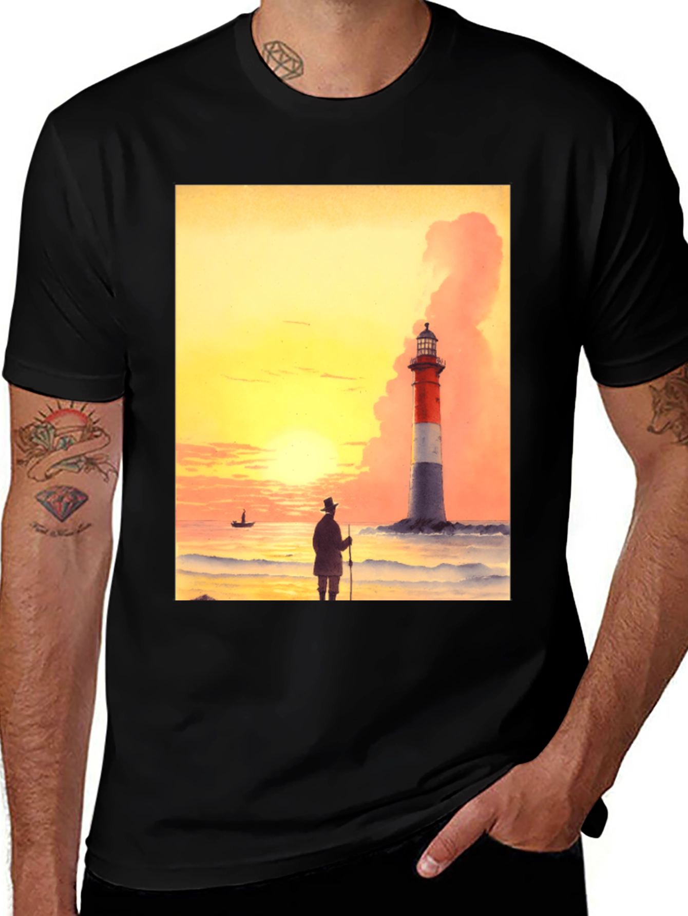 Variant 6 of Sunset Lighthouse Graphic Tee - Stylish Cotton Comfort