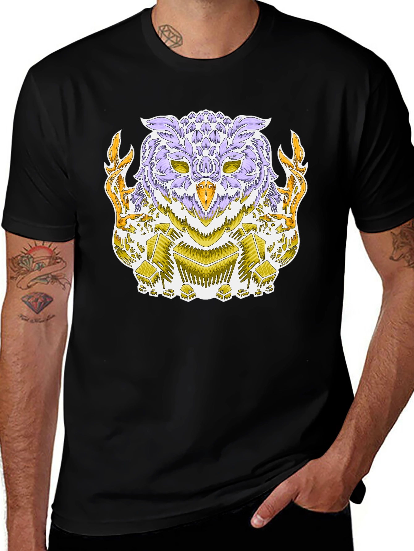 Variant 6 of Mystic Owl Graphic Tee - Black Cotton Blend