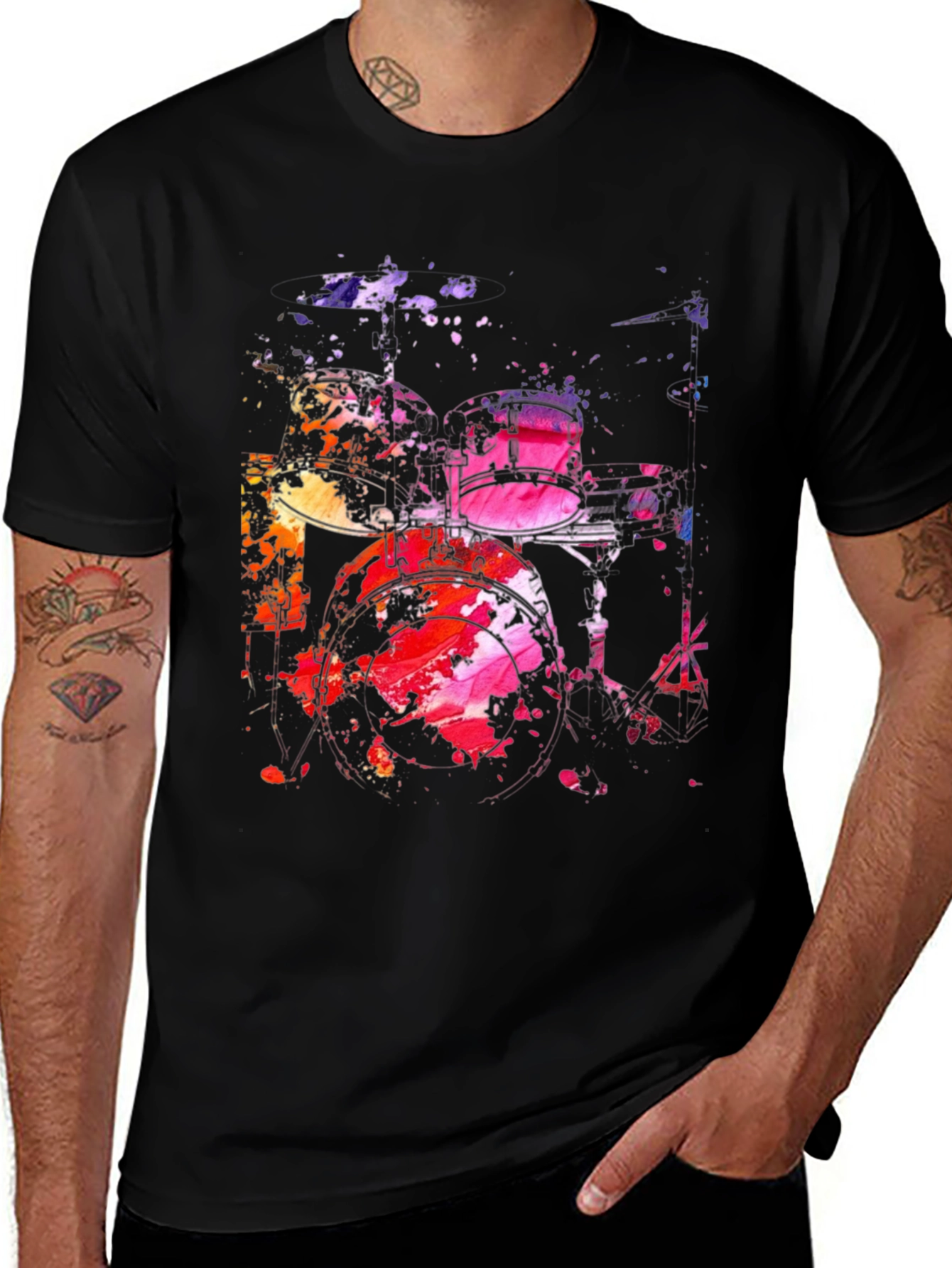 Abstract Drum Set Graphic Tee - Men's Black T-Shirt