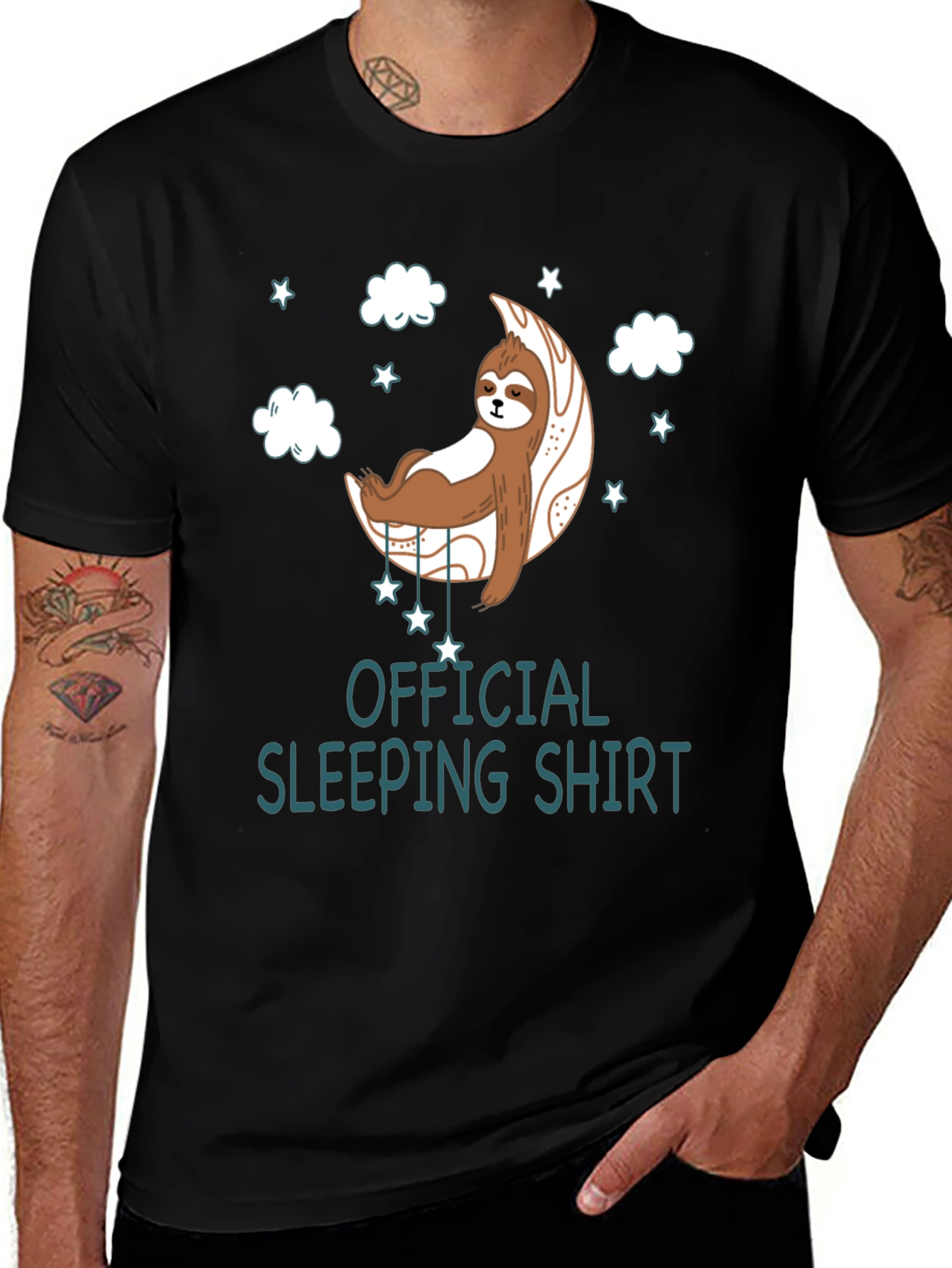 Variant 29 of Sloth Sleeping Shirt - Unisex Black Tee