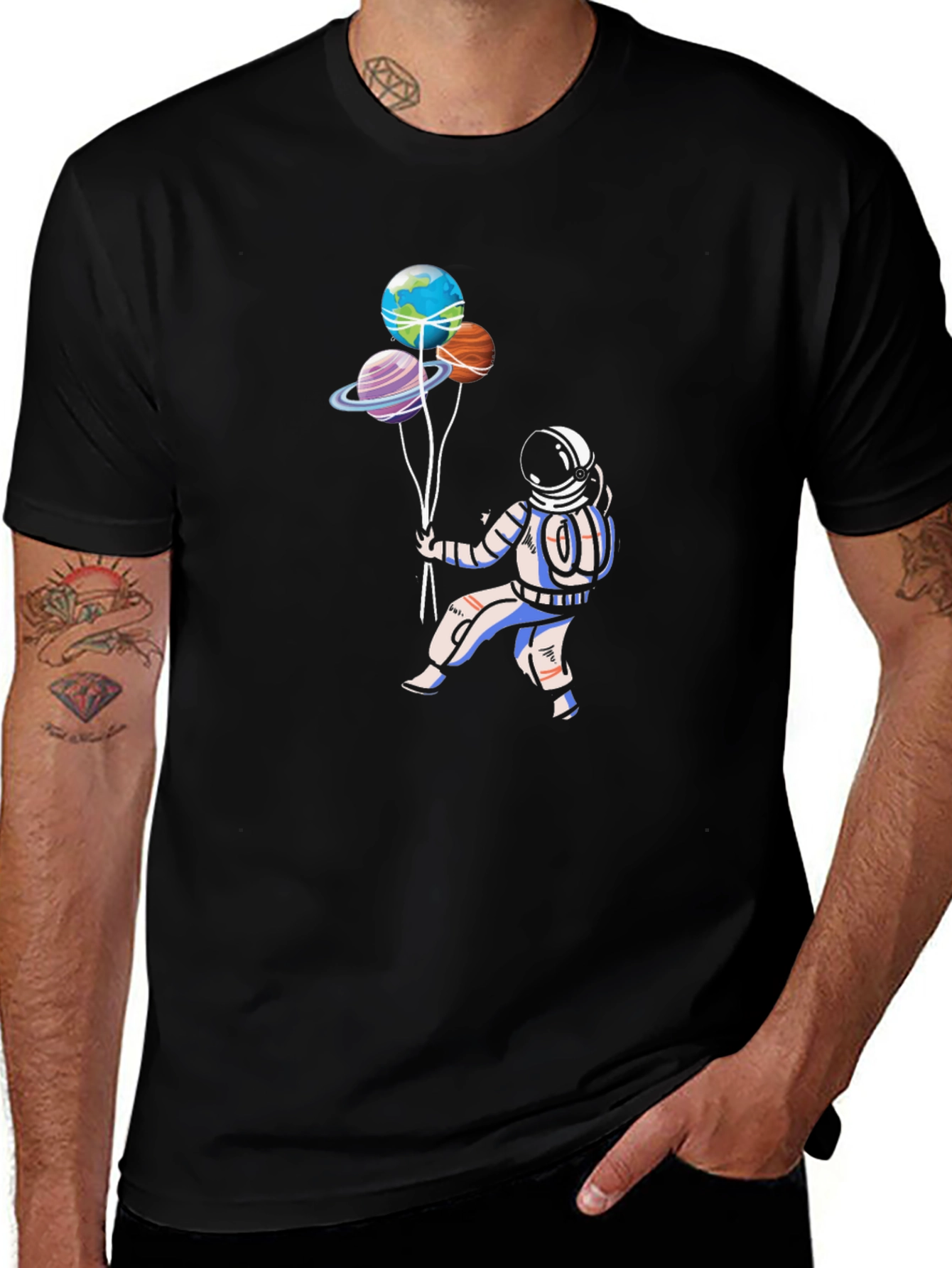 Variant 14 of Astronaut & Planets T-Shirt - Space Lover Tee