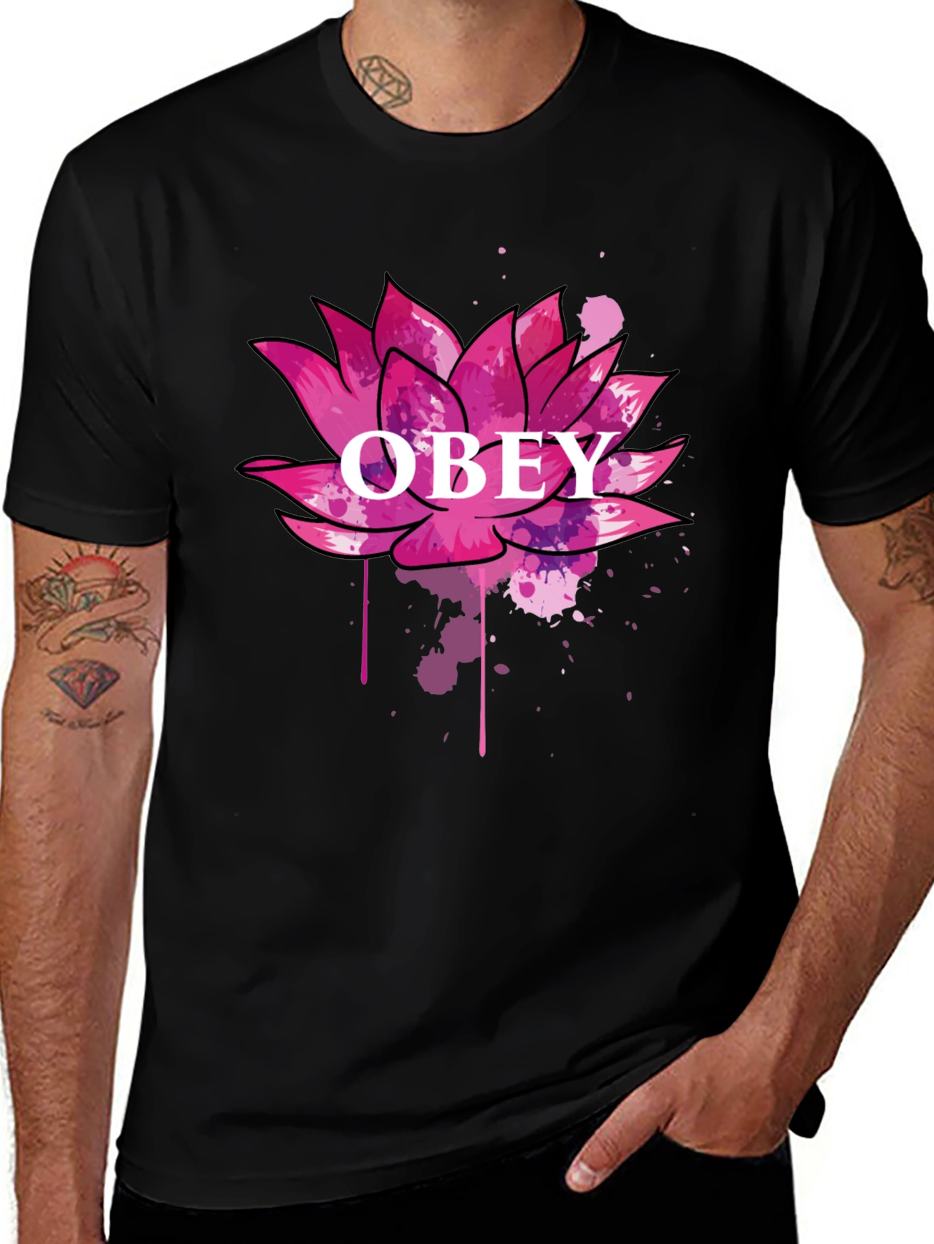 Obey Lotus Flower Graphic Black T-Shirt