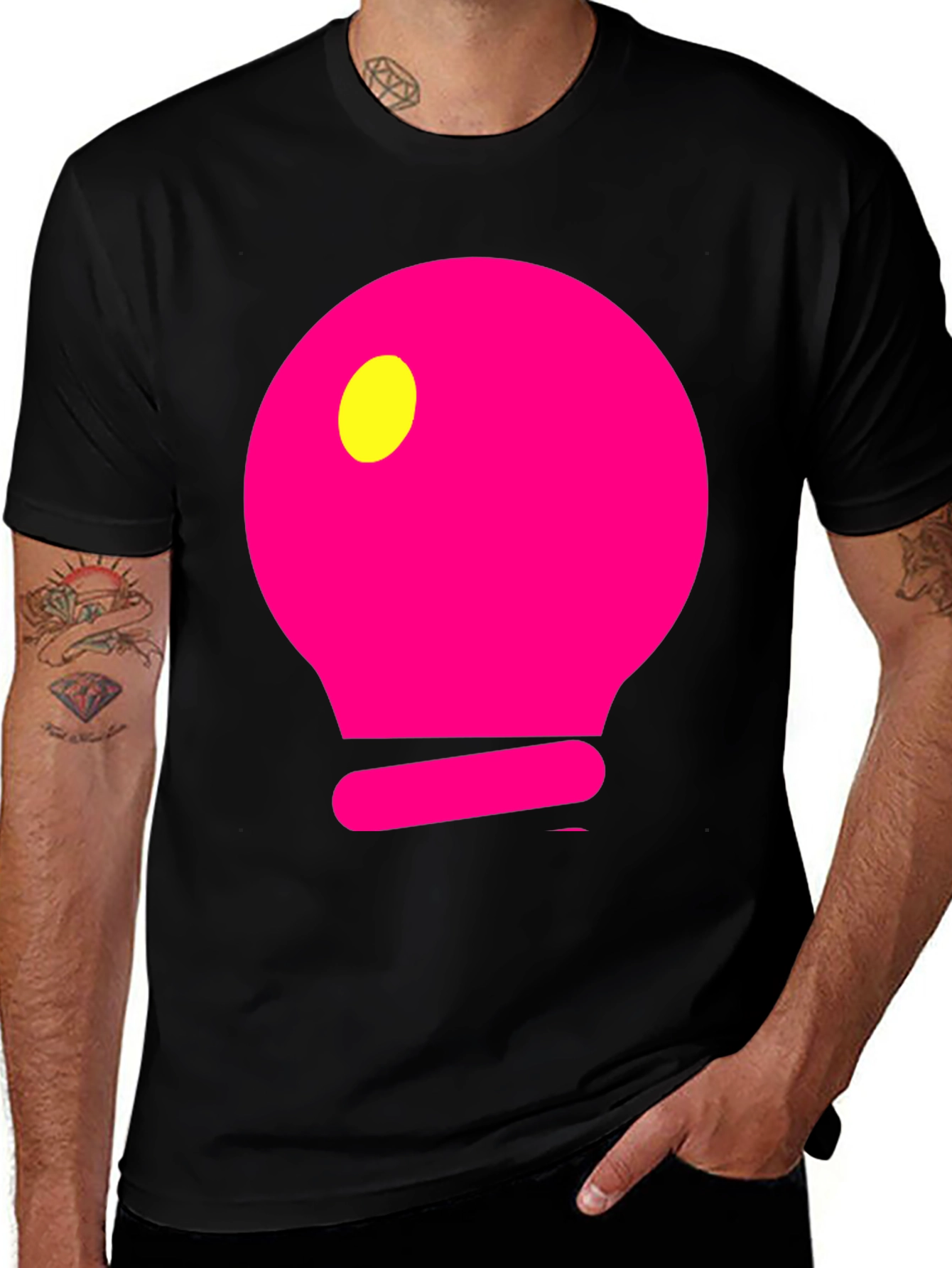 Variant 3 of Men's Black T-Shirt with Pink Light Bulb Design