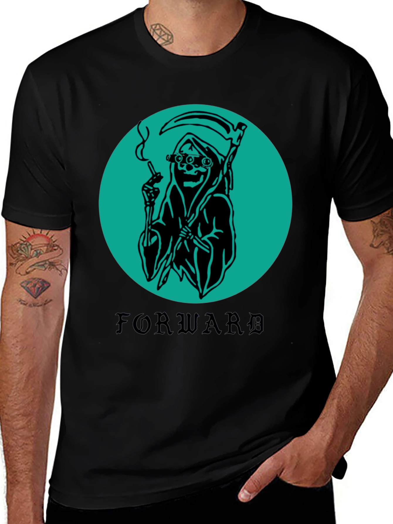 Black Smoking Grim Reaper Graphic T-Shirt main image