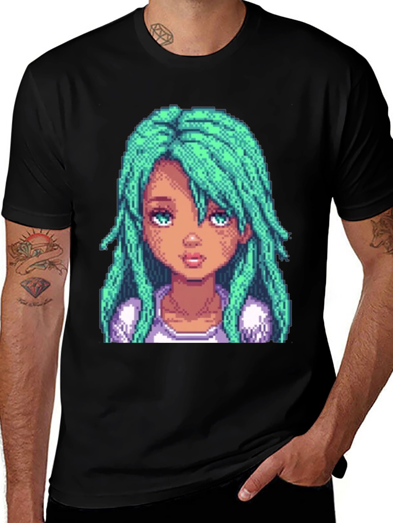 Variant 13 of Pixel Art Girl Graphic Tee - Black Cotton Casual Shirt